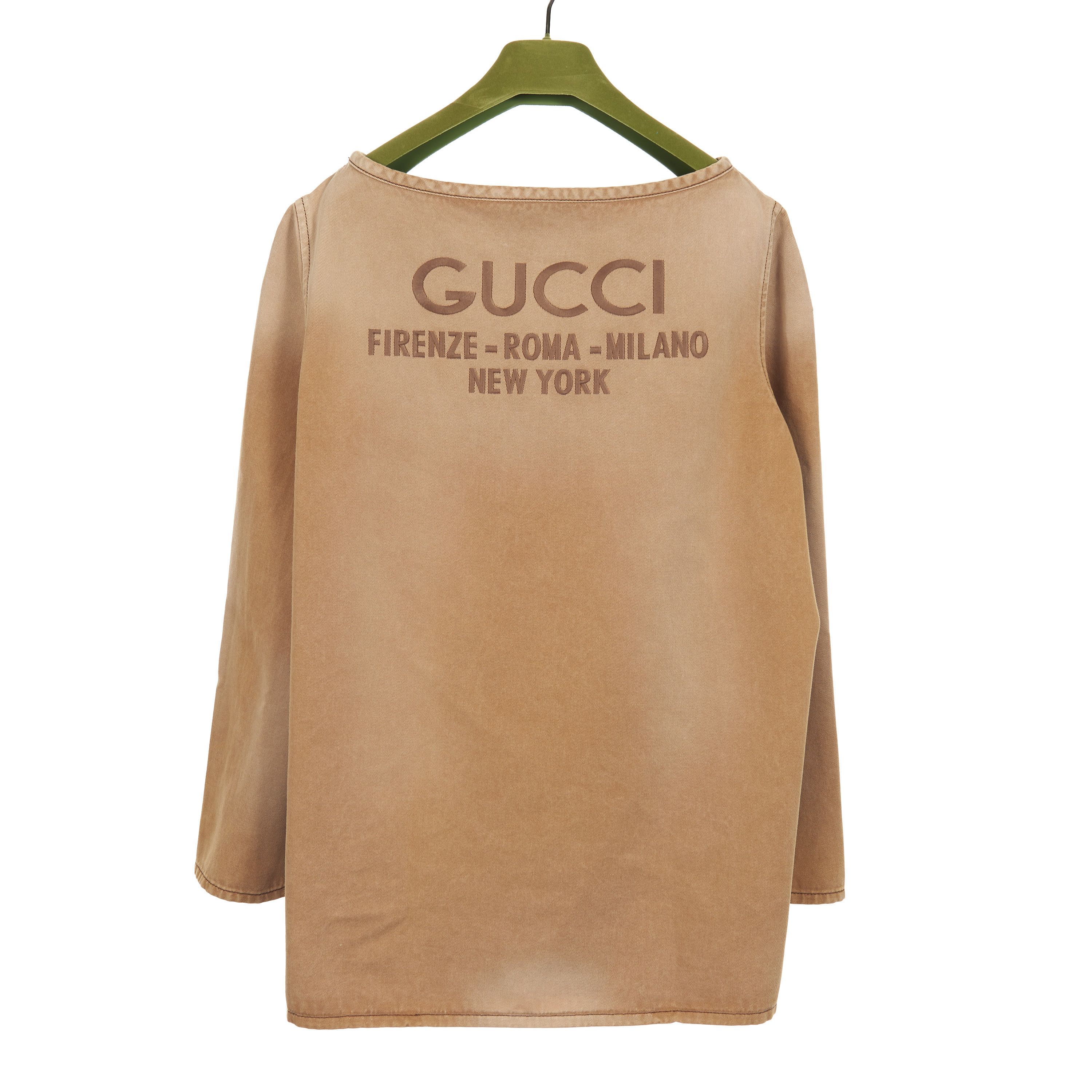 Gucci Longsleeve Tshirt In Heavy Denim With Cities Embroidery Size US S / EU 44-46 / 1 - 1 Thumbnail