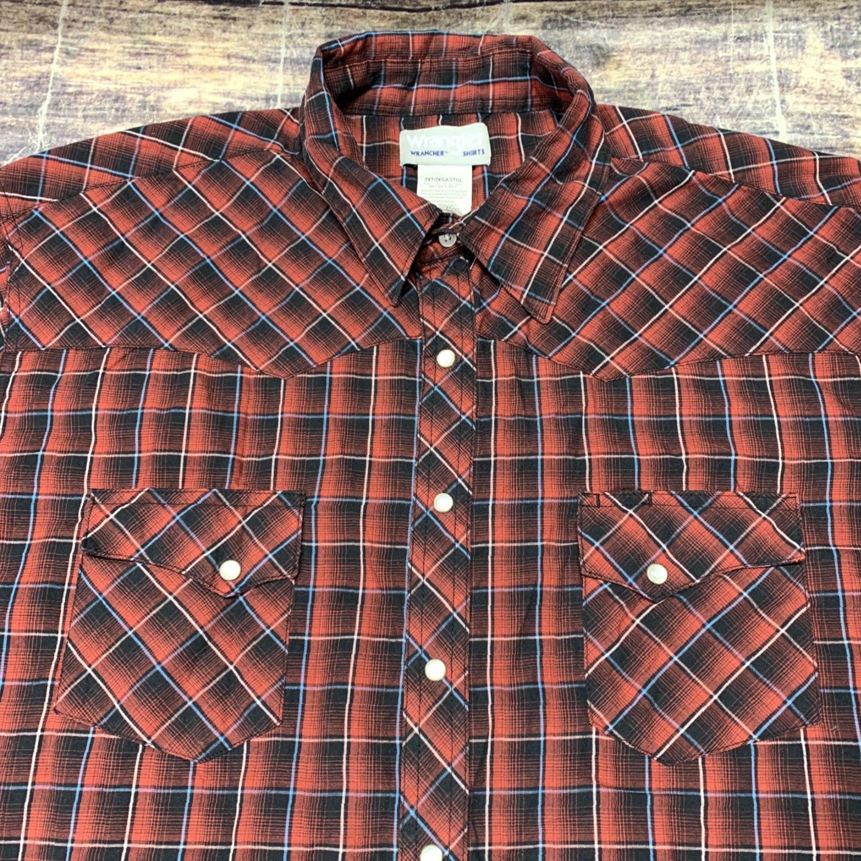 Wrangler Wrangler Wrancher Western Pearl Snap Long Sleeve Shirt Men’s 2XT Red Black Size US XXL / EU 58 / 5 - 3 Thumbnail