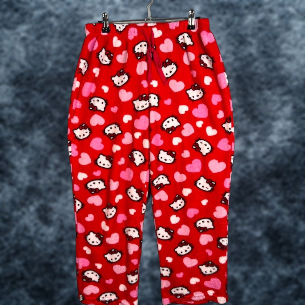 Vintage VINTAGE Hello Kitty By Sanrio Red Fleece Sweatpants Sleepwear Pants Womens Size Small Size 28" / US 6 / IT 42 - 1 Thumbnail