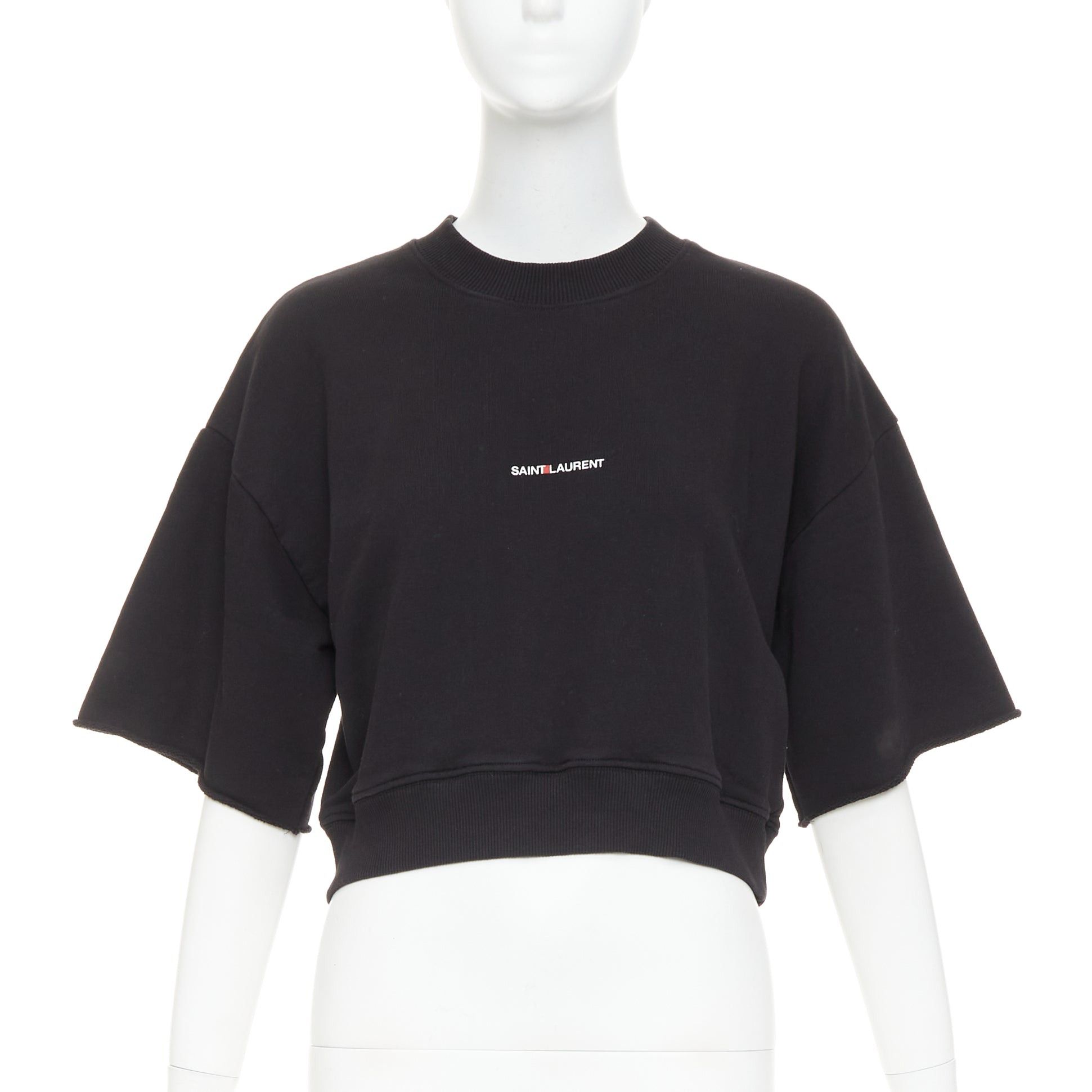 Saint Laurent Paris SAINT LAURENT 2016 black cotton vintage logo cropped boxy sweatshirt XS Size XS / US 0-2 / IT 36-38 - 1 Thumbnail