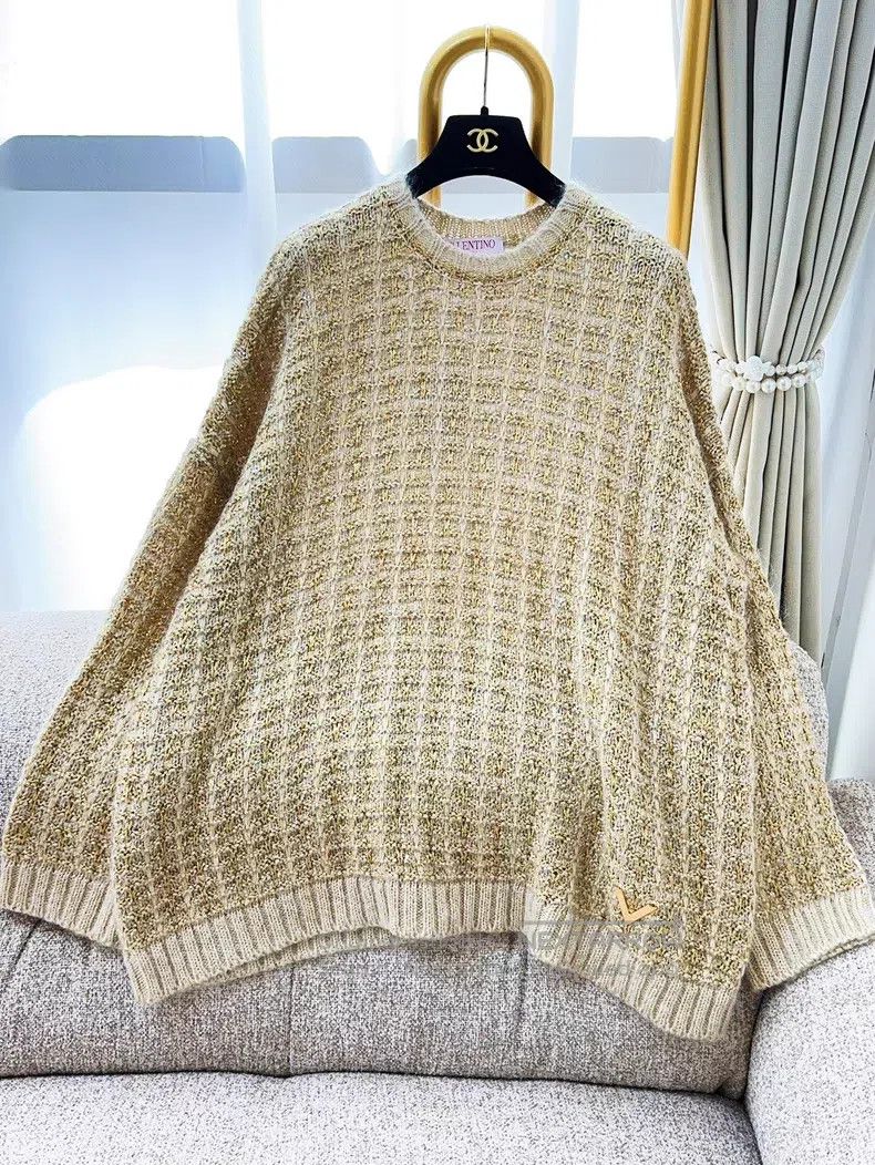 Valentino Grey gold embroidered sequined gold thread waffl