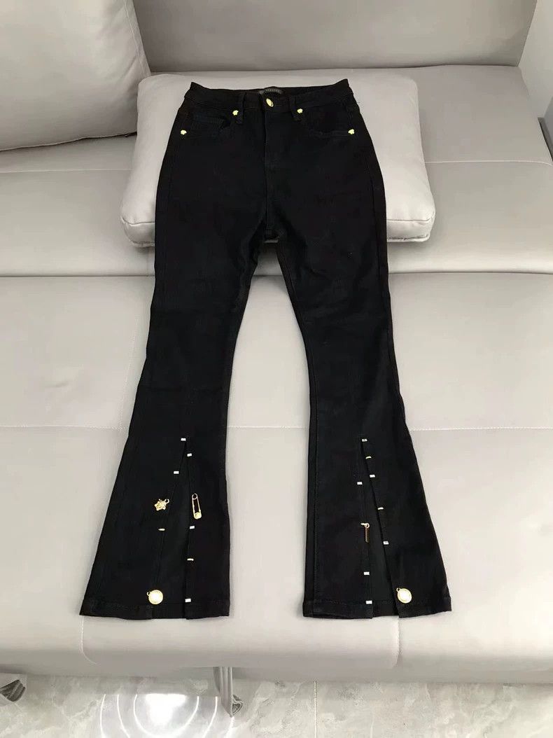 Versace Black and gold Medusa straight-leg slit jeans