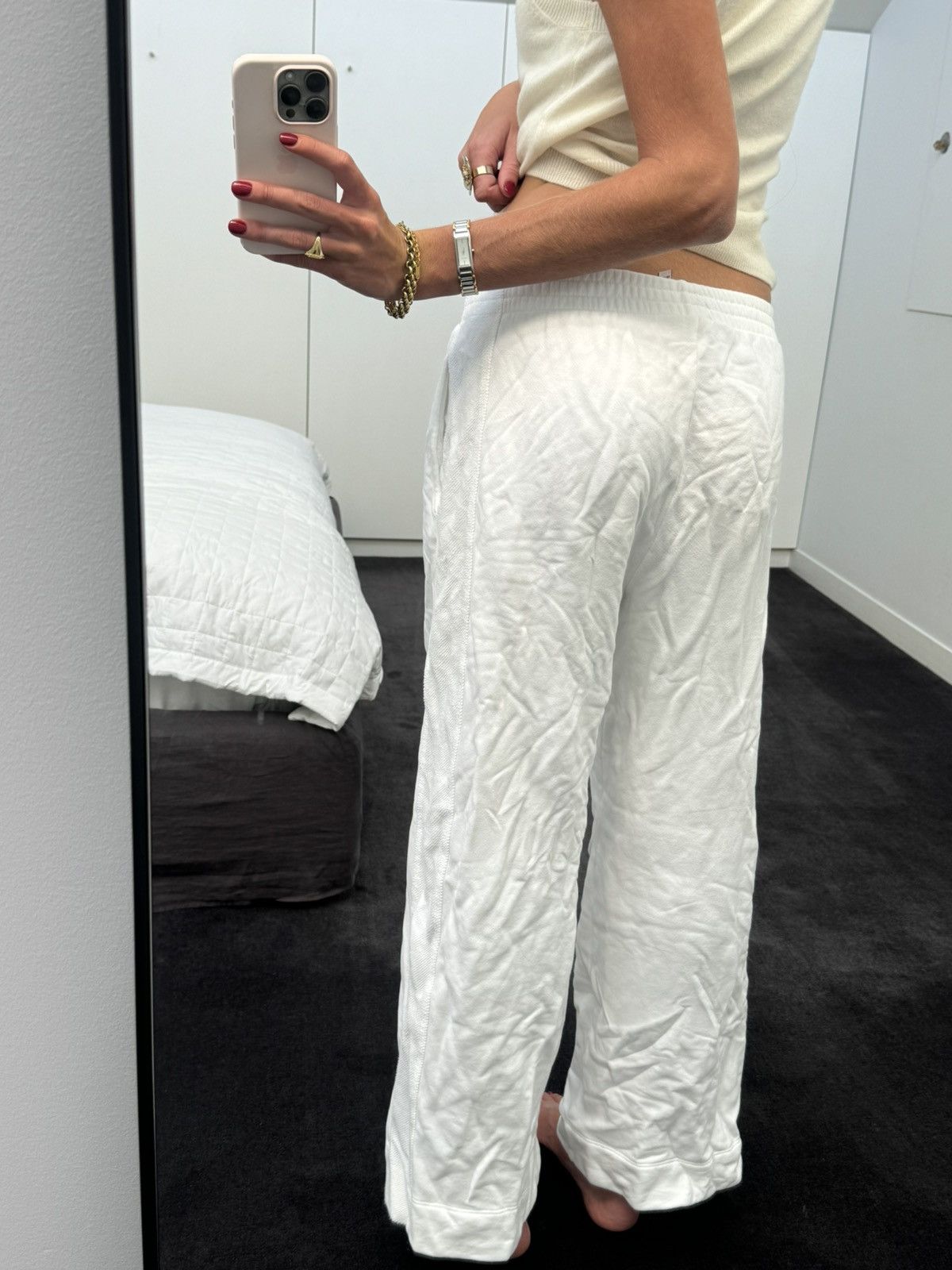 Bamford White fleece wide-leg track pants Size 26" / US 2 / IT 38 - 2 Thumbnail