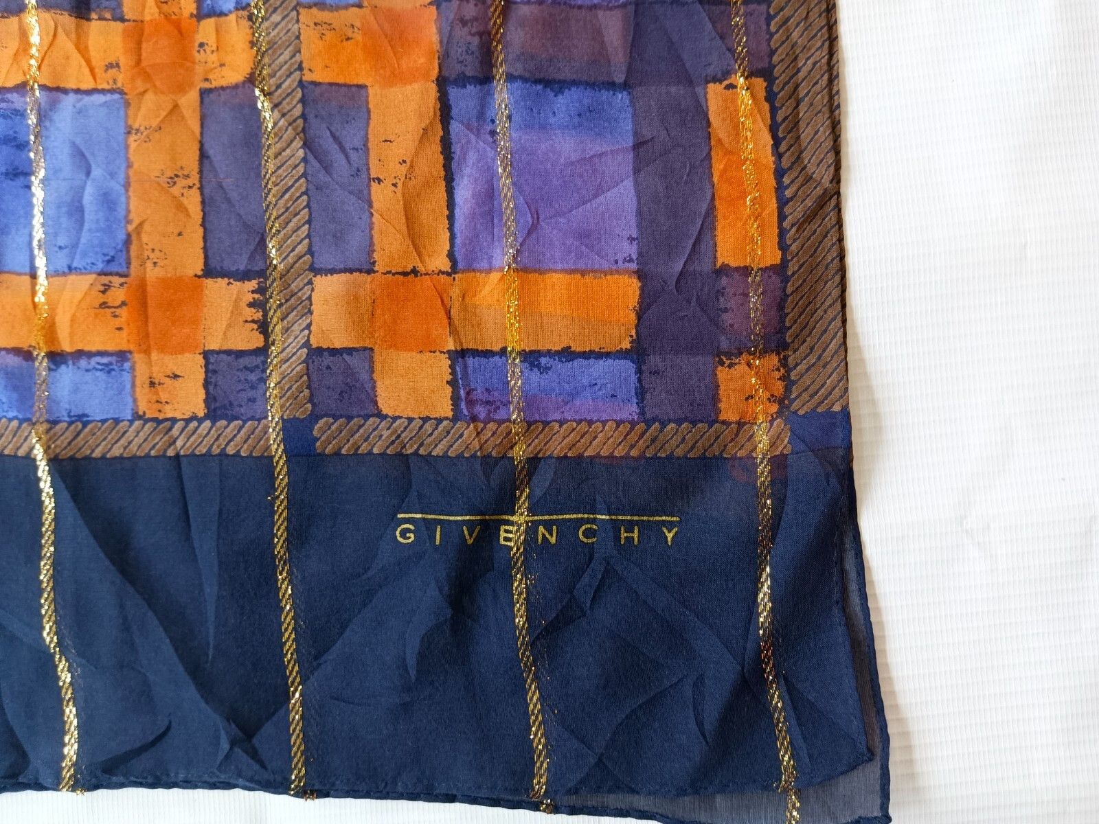 Givenchy GIVENCHY PARIS Monogram Geometric Plaid Orange Silk Scarf Size ONE SIZE - 2 Thumbnail