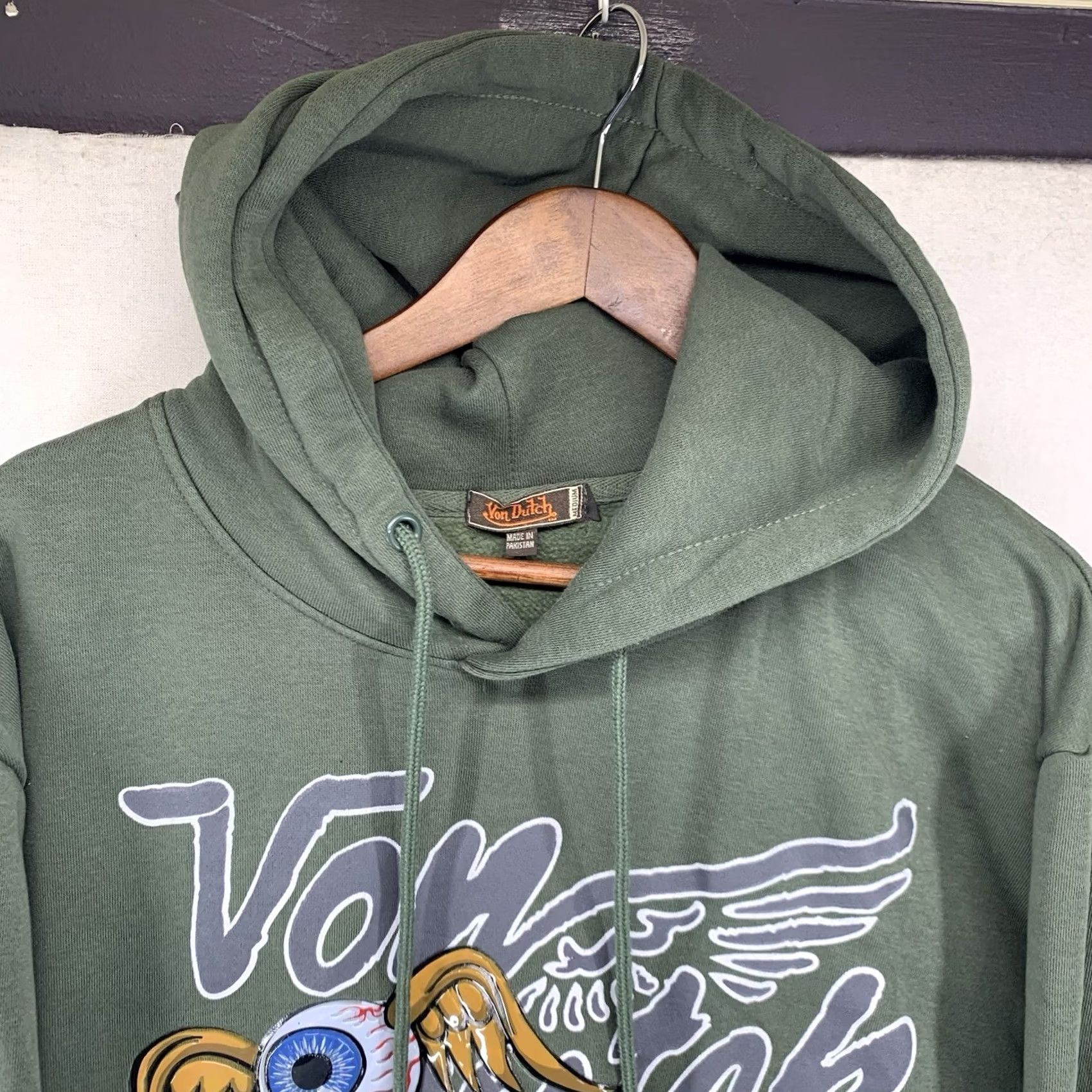 Von Dutch VON DUTCH Hoodies Pullover Green Graphic Print Oversized Long Sleeve Logo Pocket Eyeball Winged 90s Designer Retro Size US M / EU 48-50 / 2 - 6 Thumbnail