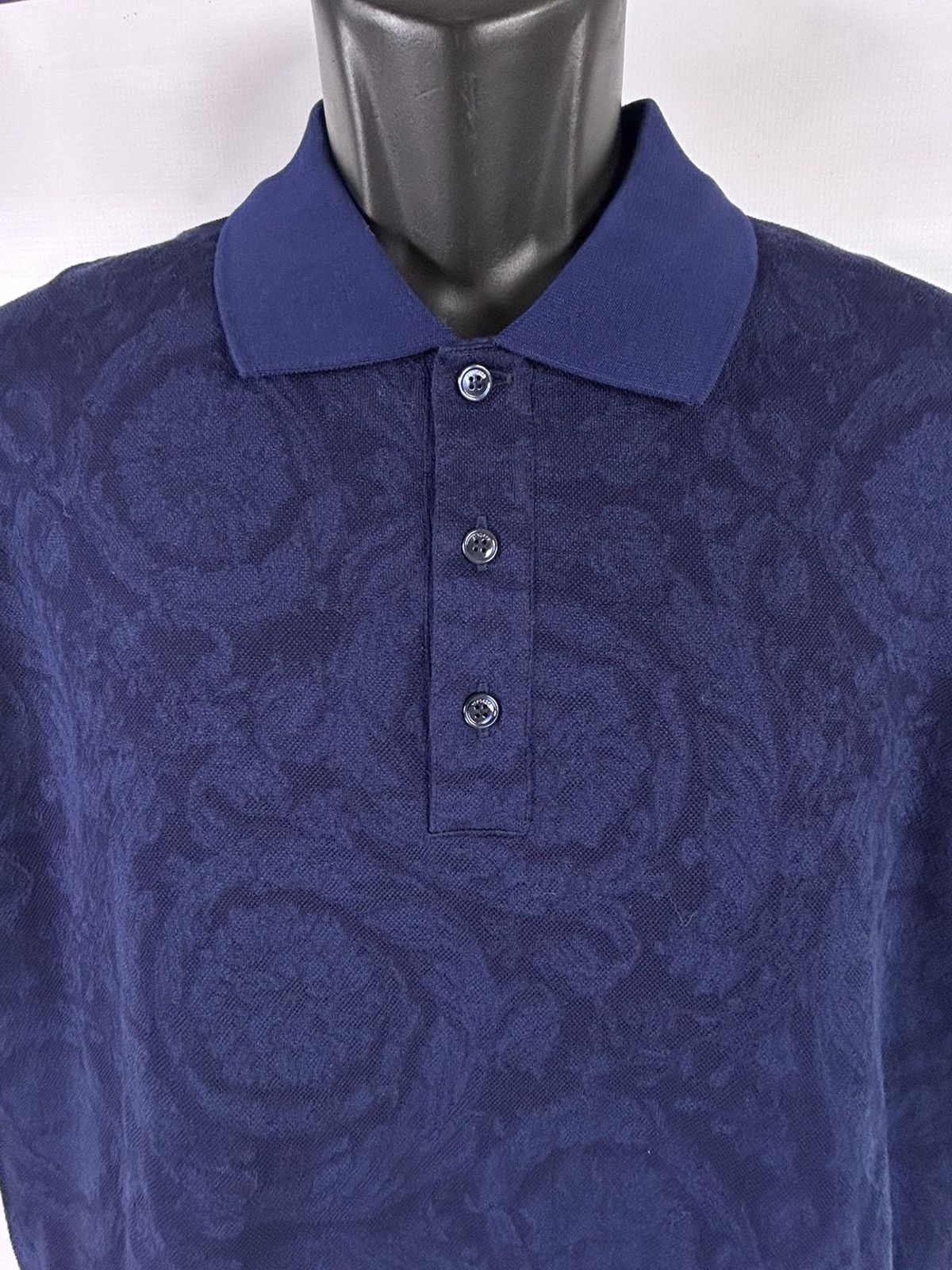 Versace Versace Barocco Jacquard pique Polo Navy Blue XL Italy Size US XL / EU 56 / 4 - 4 Thumbnail