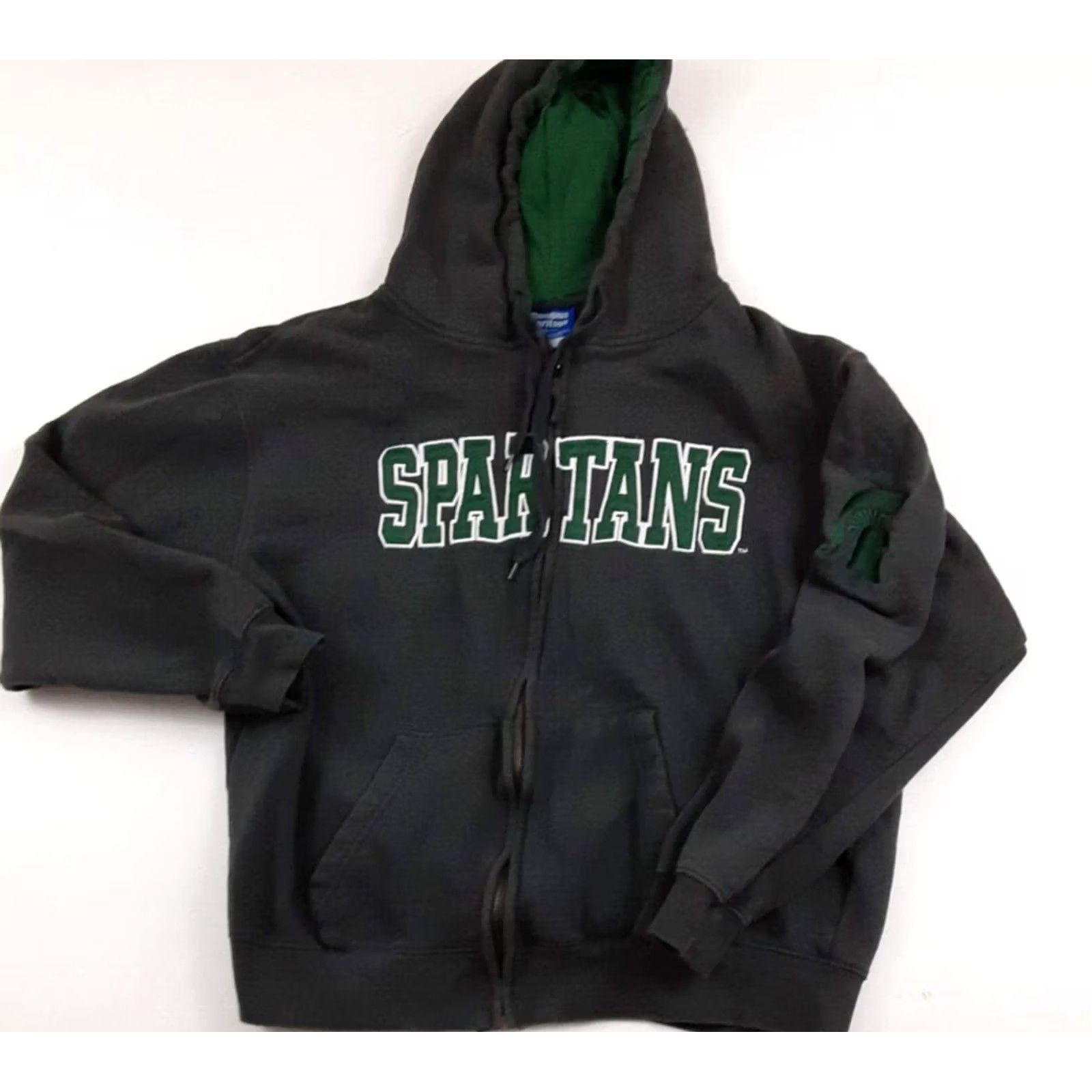 Vintage VINTAGE Michigan State Spartans Hooded Jacket XL stitched Letters Mens Full Zip Hooded 90s Black Campus Heritage Size US XL / EU 56 / 4 - 2 Thumbnail
