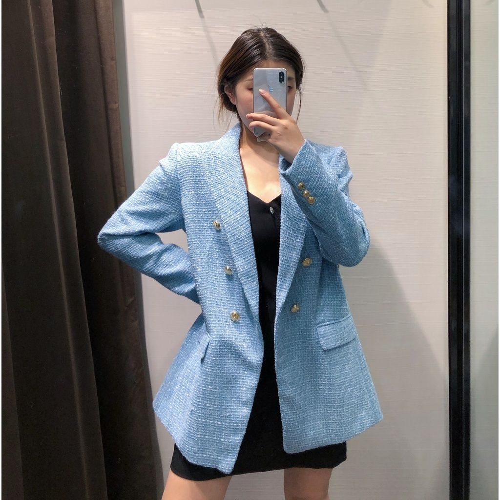 Zara ZARA BNWT TEXTURED BLAZER WITH BUTTON DETAILS REF. SKY