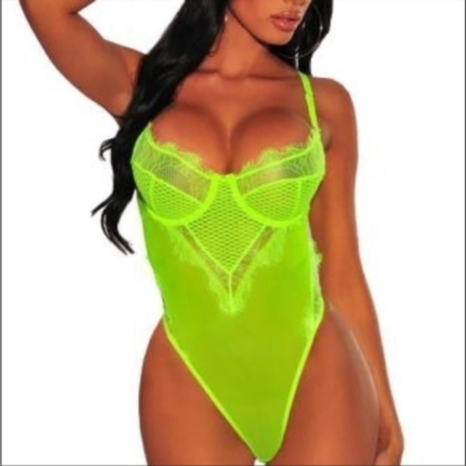 Designer Neon Green Lace Bodysuit NWT Size S / US 4 / IT 40 - 1 Thumbnail
