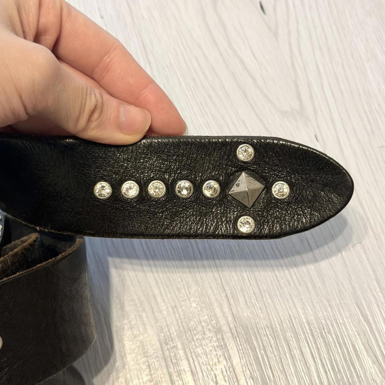 Other Genuine leather 2000s y2k rhinestone biker style belt Size ONE SIZE - 4 Thumbnail