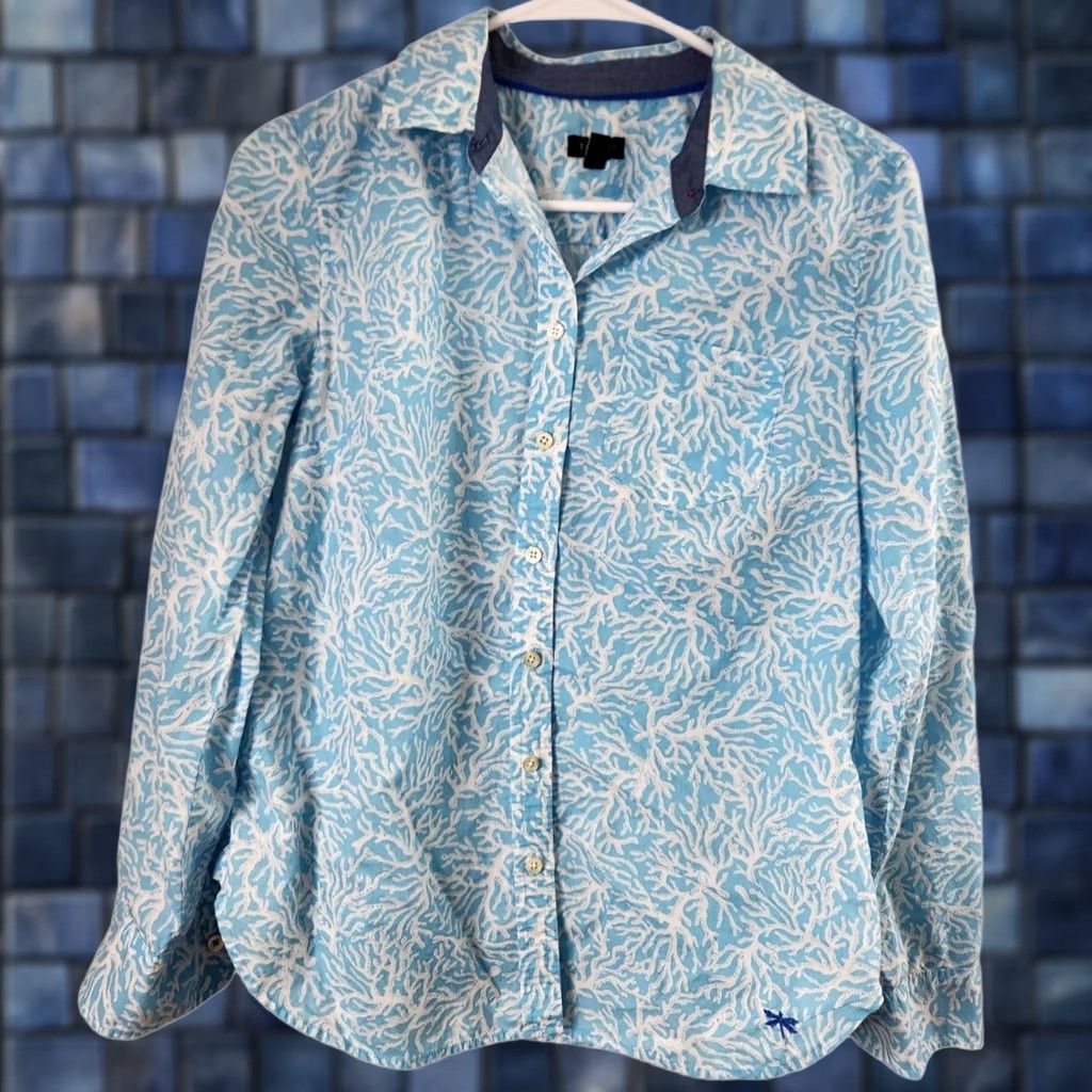 Talbots Talbots Womens S Blue Coral Print Button Up Shirt Long Sleeve Top 100% Cotton Size S / US 4 / IT 40 - 1 Thumbnail
