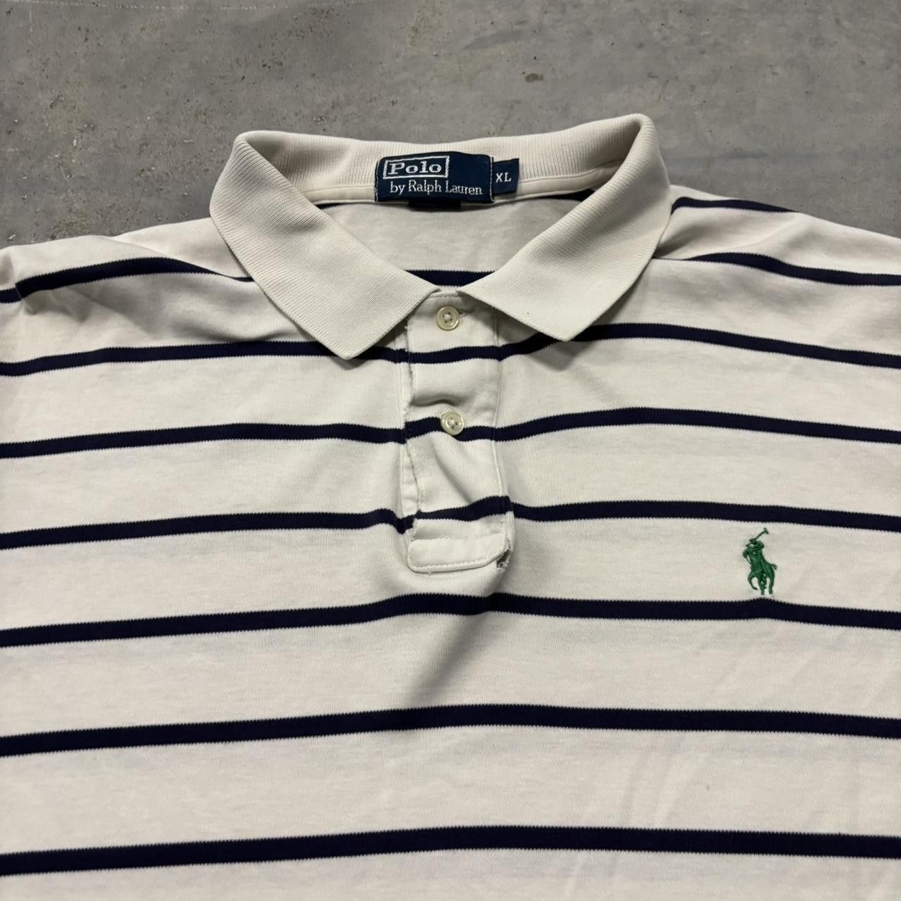 Polo Ralph Lauren × Vintage Crazy Vintage Y2K/2000s White Navy Blue Striped Polo Ralph Lauren Essential Polo Shirt! Size US XL / EU 56 / 4 - 2 Thumbnail