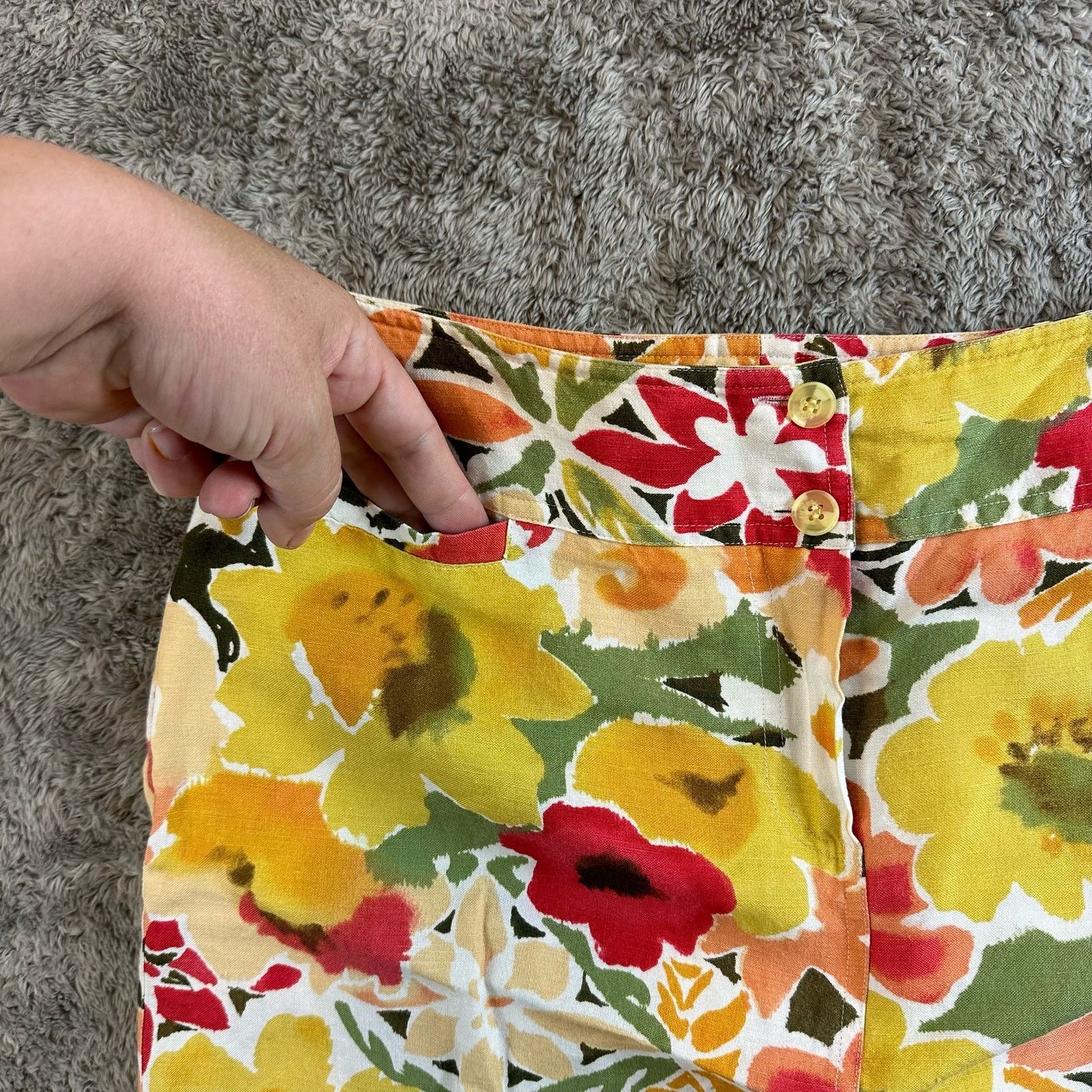 Harve Benard VTG Linen Tropical Floral Pencil Skirt Yellow Green 80s 90s Size 29" - 3 Thumbnail