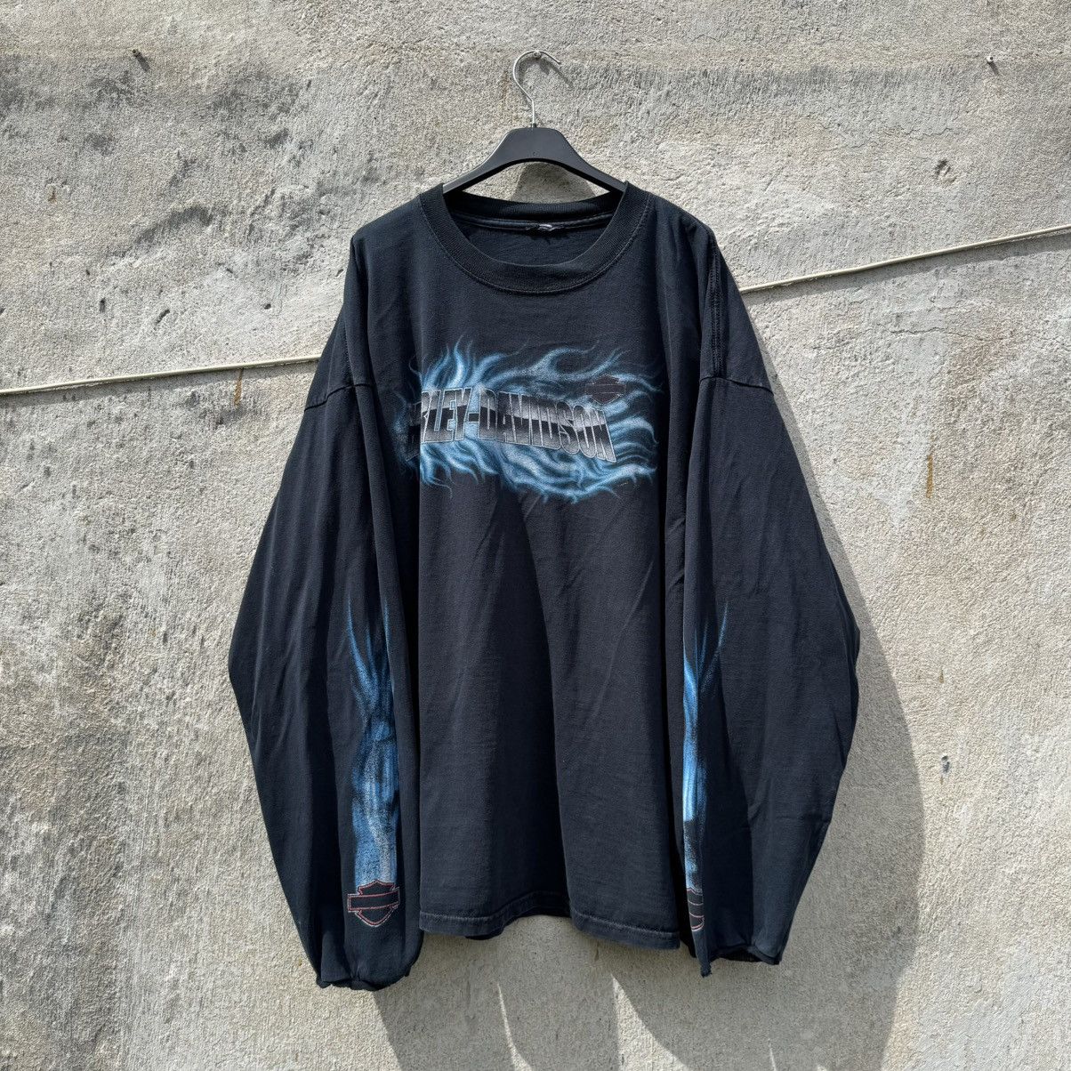 2007 Harley Davidson Washed Thrashed Longsleeve Flames Vtg