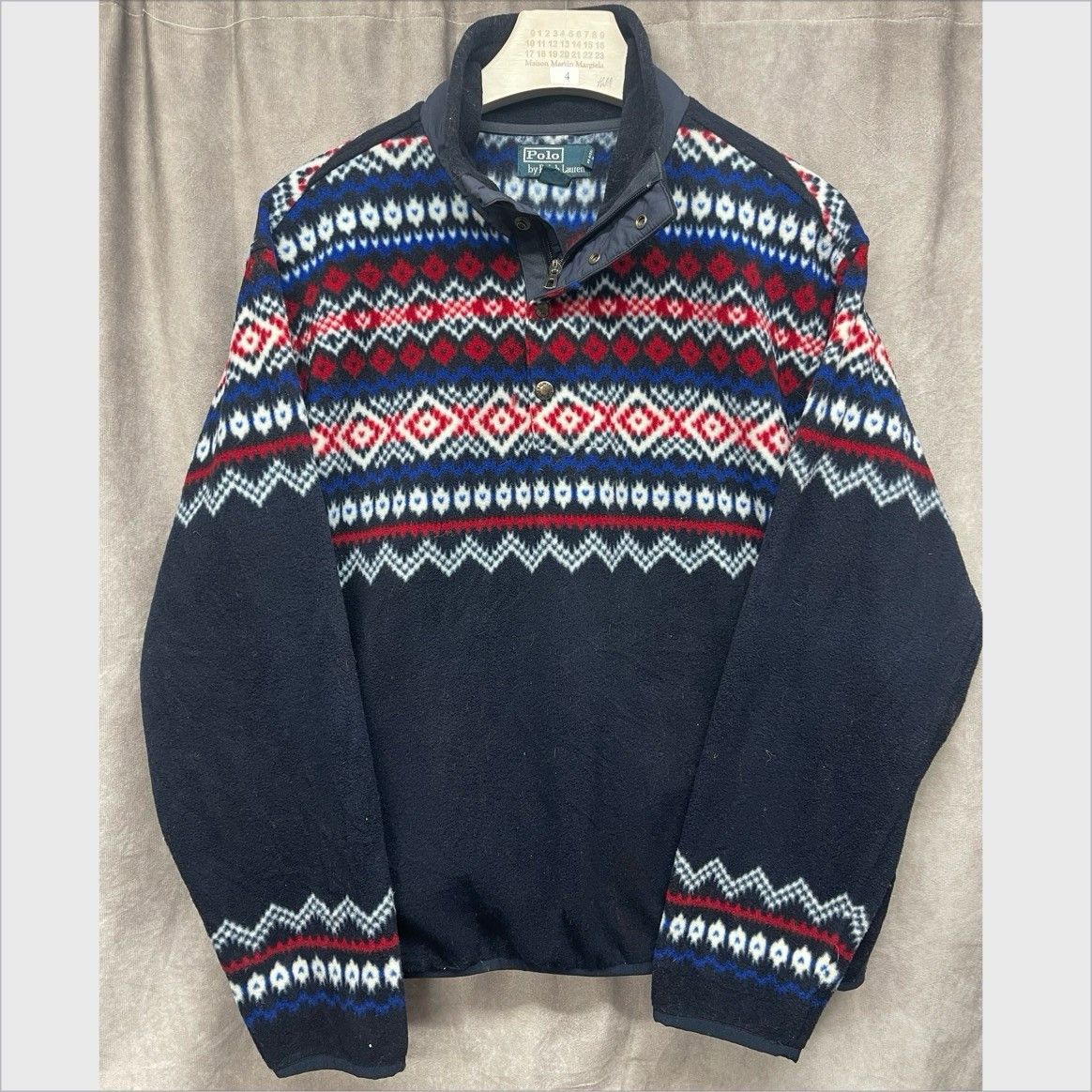 Polo Ralph Lauren VTG POLO RALPH LAUREN NAVY FAIR ISLE FLEECE 1/4 SNAP PULLOVE Size US L / EU 52-54 / 3 - 1 Thumbnail