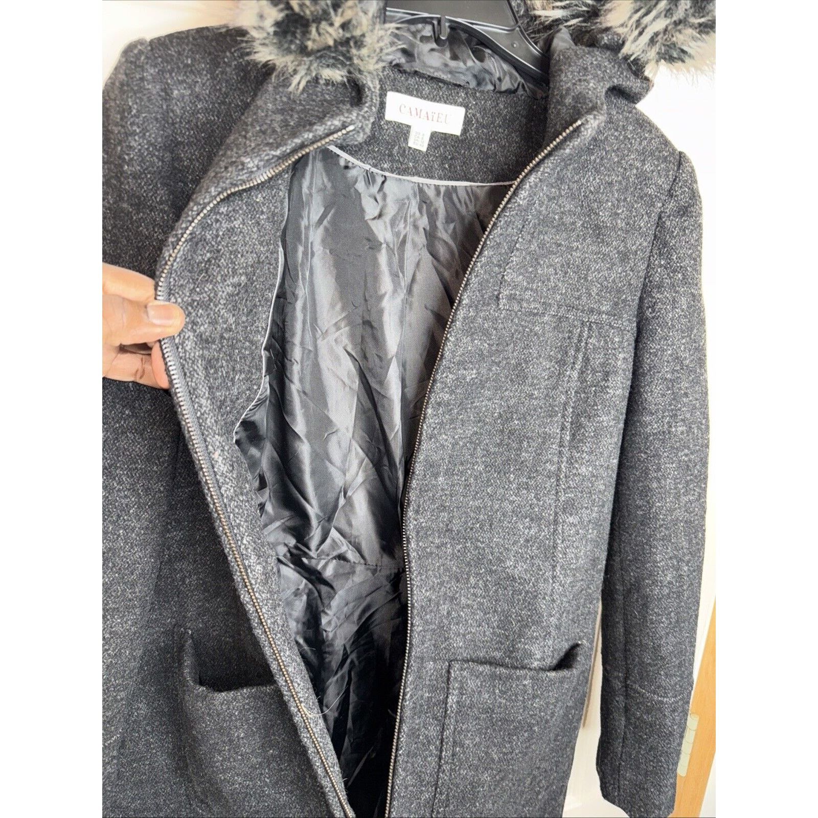 & Other Stories Camaieu Womens Parka Jacket Coat Size 8 Gray Faux Fur Hood Size M / US 6-8 / IT 42-44 - 9 Thumbnail