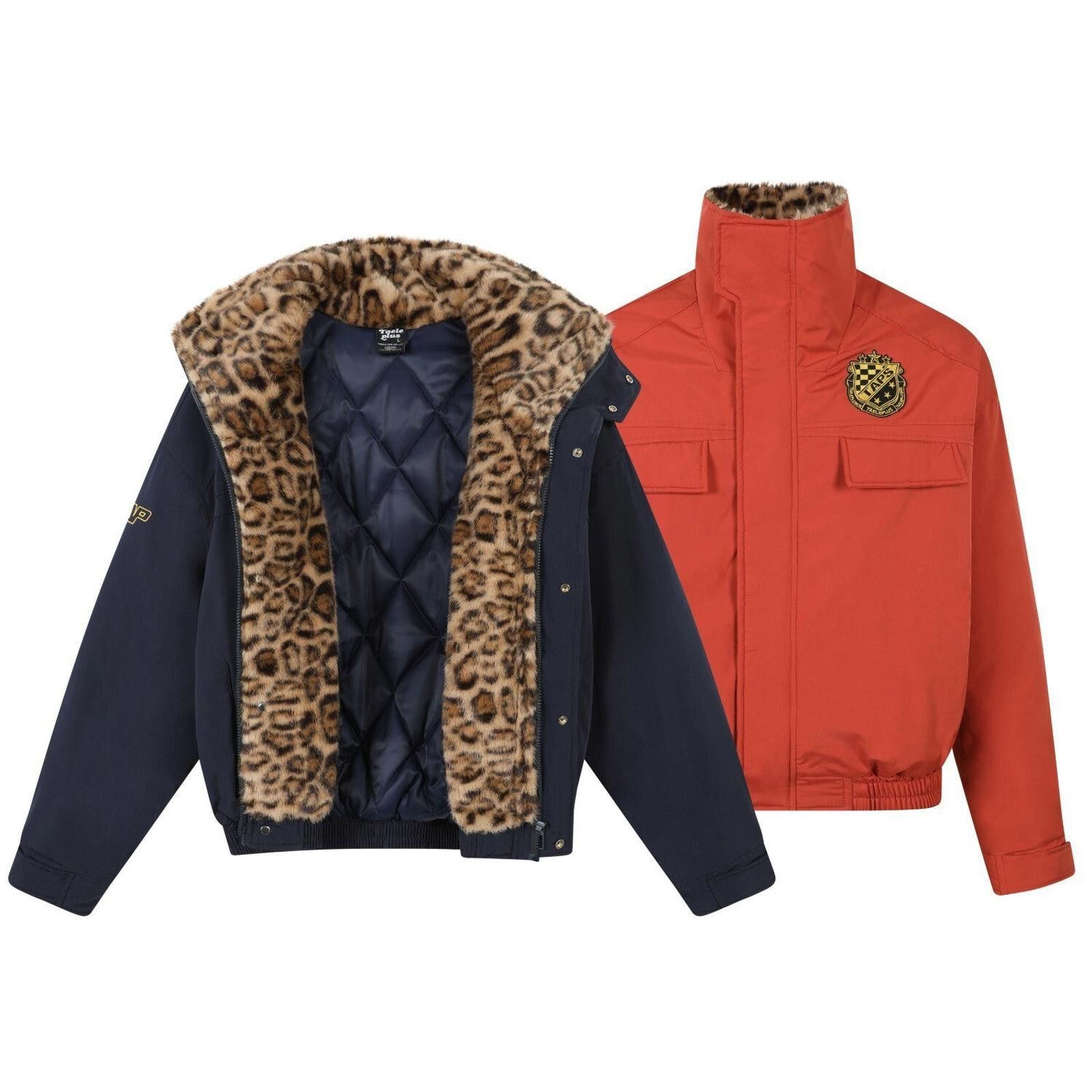 Japanese Brand Navy Blue Varsity Jacket with Leopard Faux Fur Lining Size US M / EU 48-50 / 2 - 7 Thumbnail