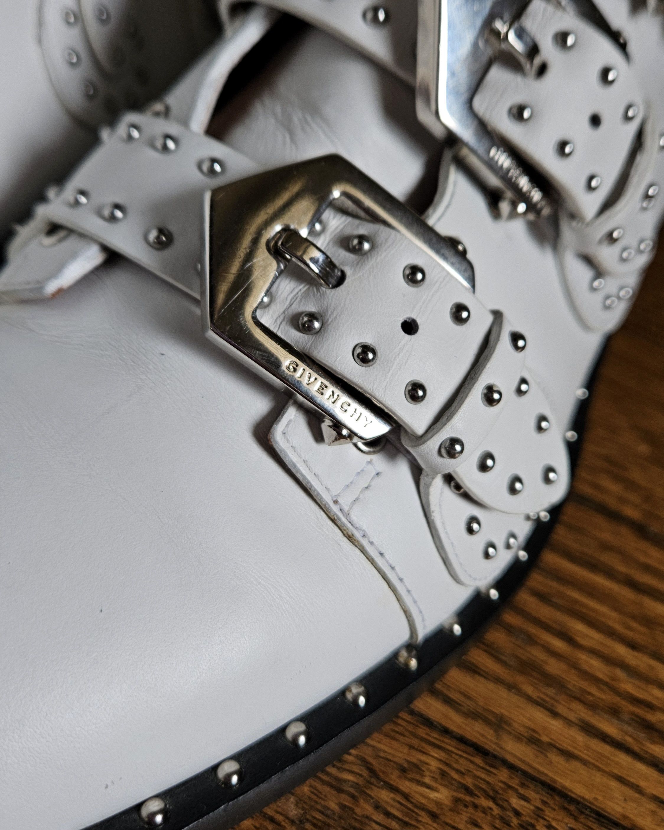 Givenchy Givenchy Silver Studded White Leather Buckle Boots Size US 7 / EU 40 - 3 Thumbnail