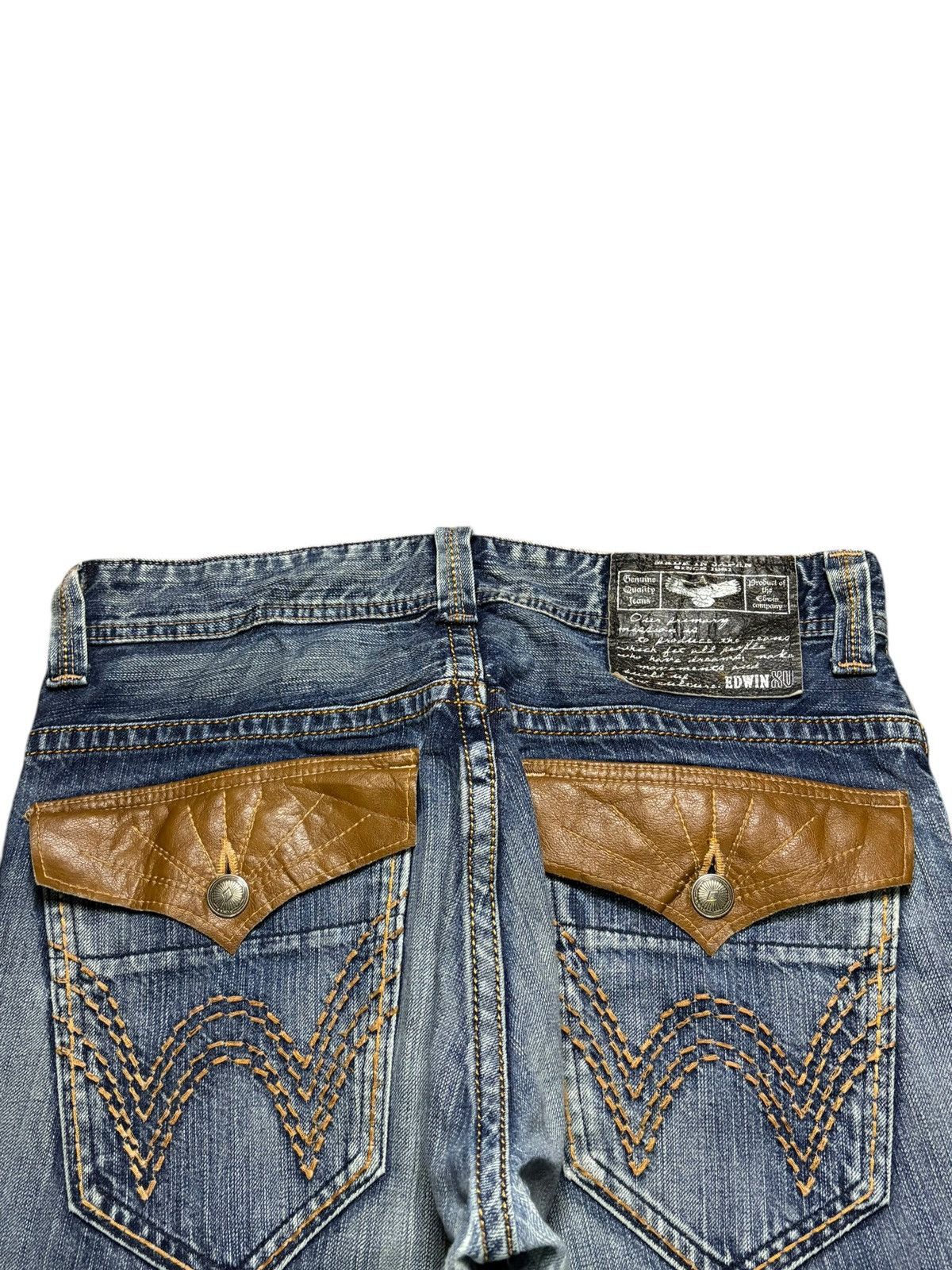 Edwin × Japanese Brand Vintage Edwin XV Mud Wash Distressed Ripped Flare Jean Size US 33 - 8 Thumbnail