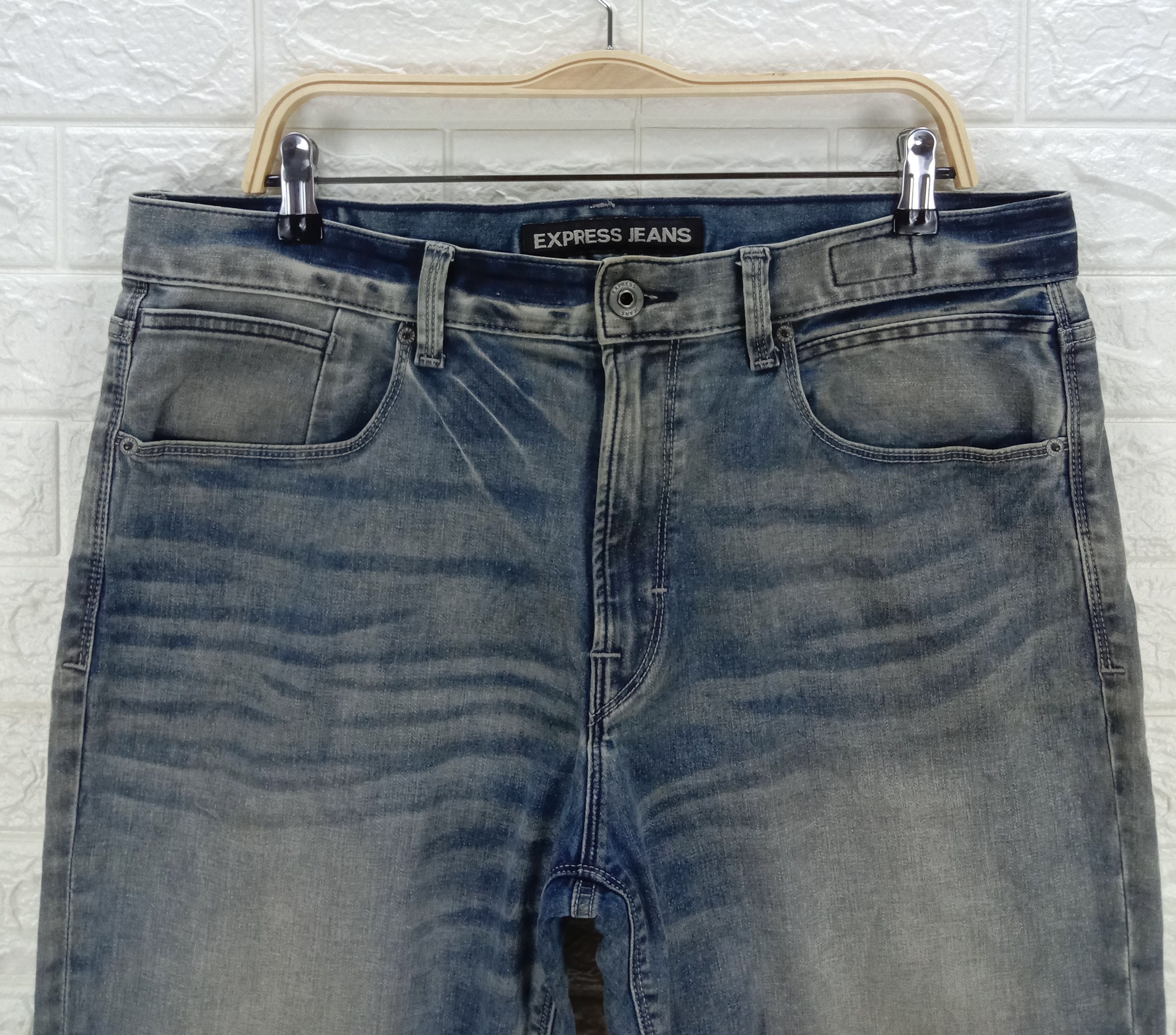 Express Vintage Express Mud Wash Jeans Loose Fit Straight Leg Denim Size US 36 / EU 52 - 2 Thumbnail