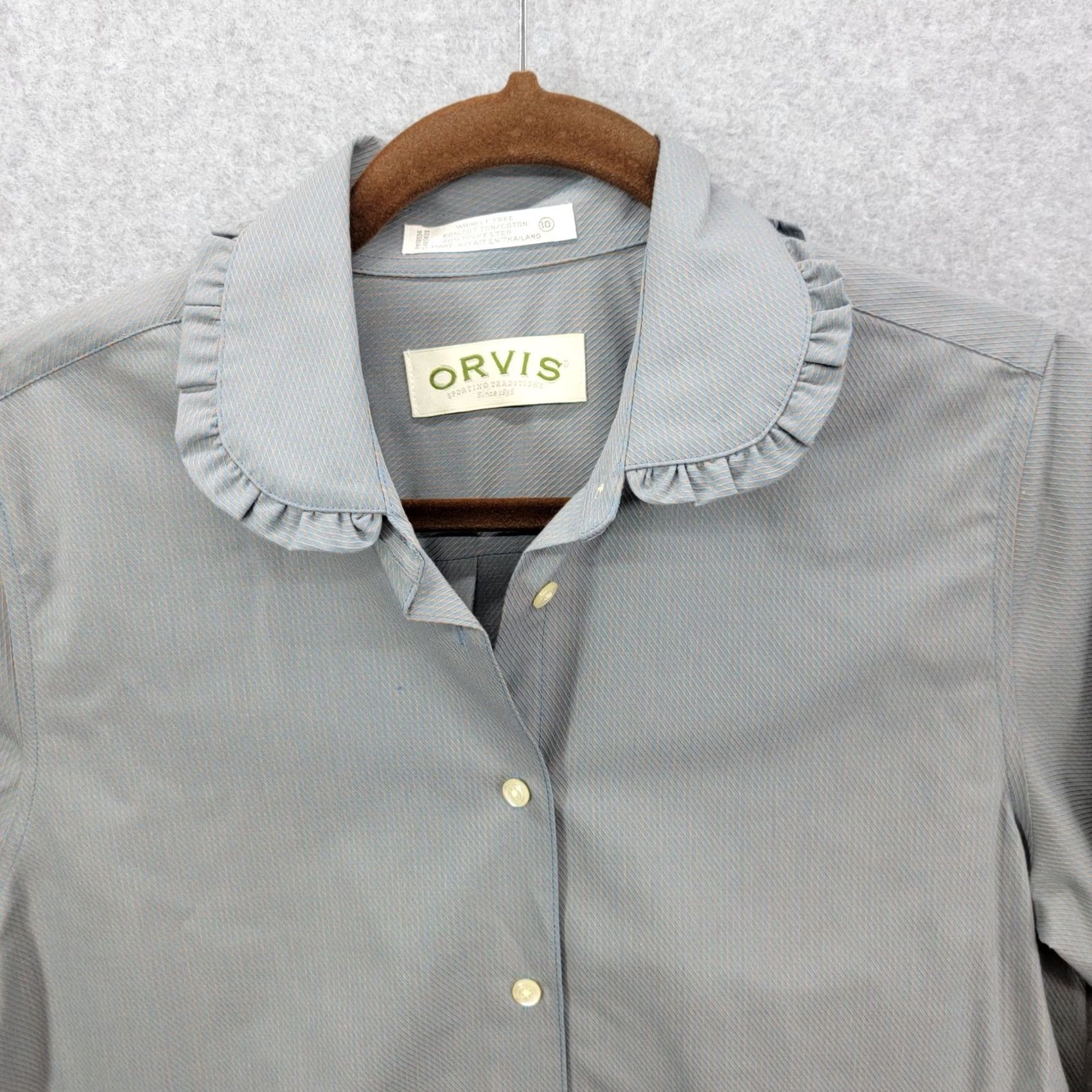 Orvis Orvis Women’s Wrinkle Free Shirt Size 10 Ruffle Collar Blue Striped Button-Up Shirt Women Regular XS Size L / US 10 / IT 46 - 3 Thumbnail