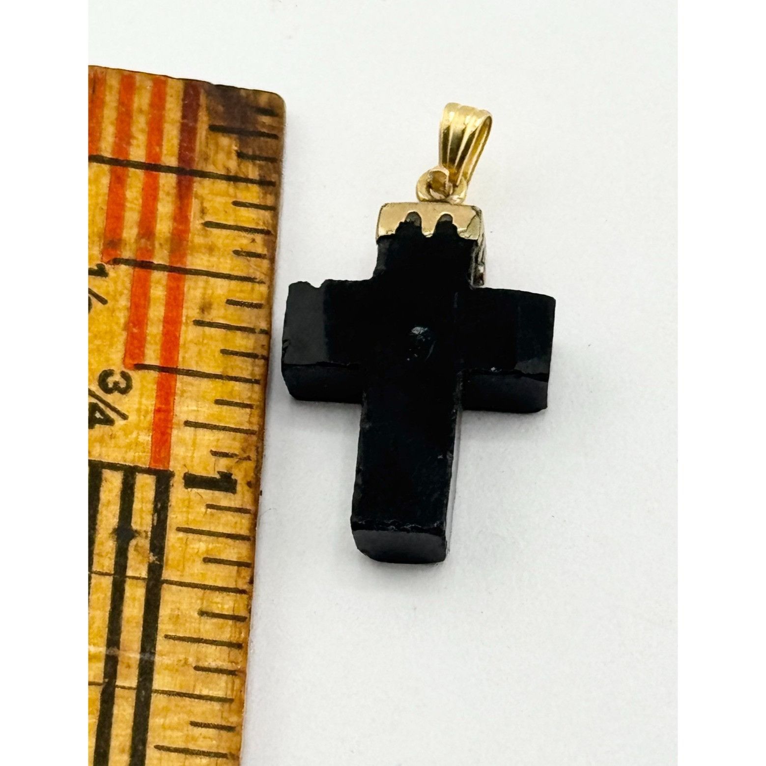Estate Antique 14k Black Jet Onyx Stone Cross Charm