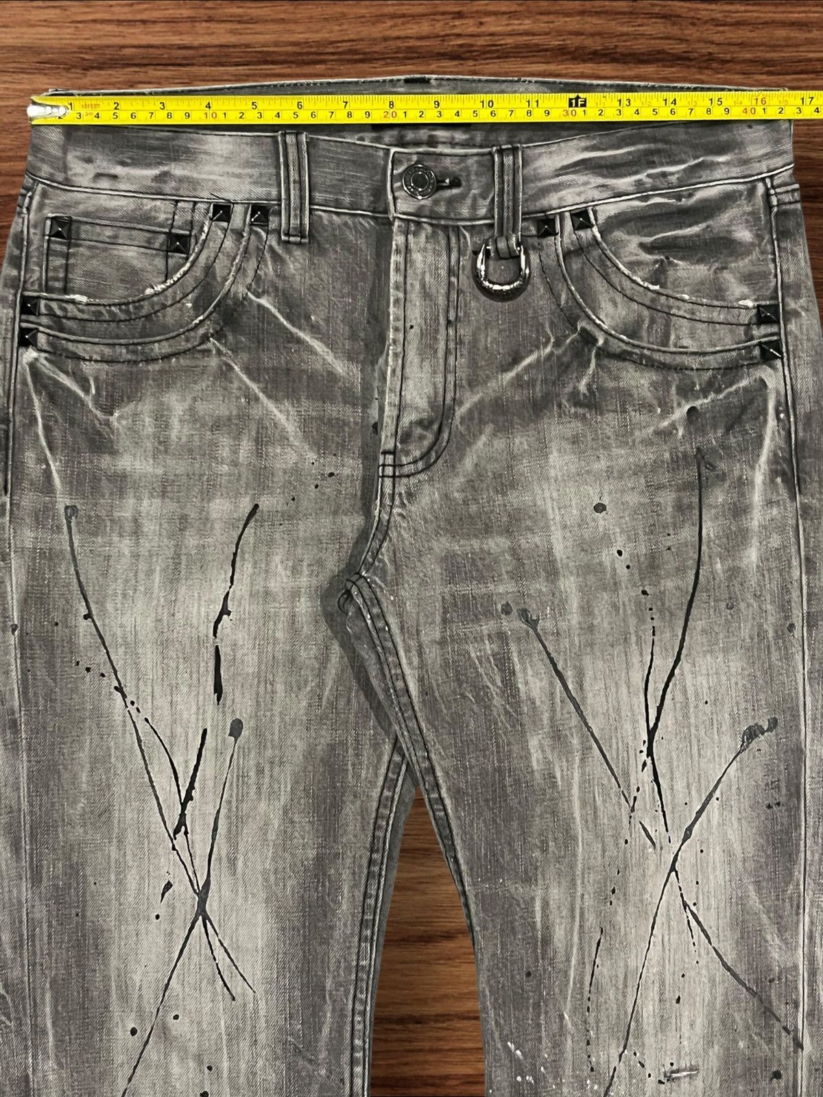 14th Addiction × Japanese Brand × KMRii Sorridere Love and Skull Painted Distressed Flare Jeans Size US 33 - 13 Thumbnail