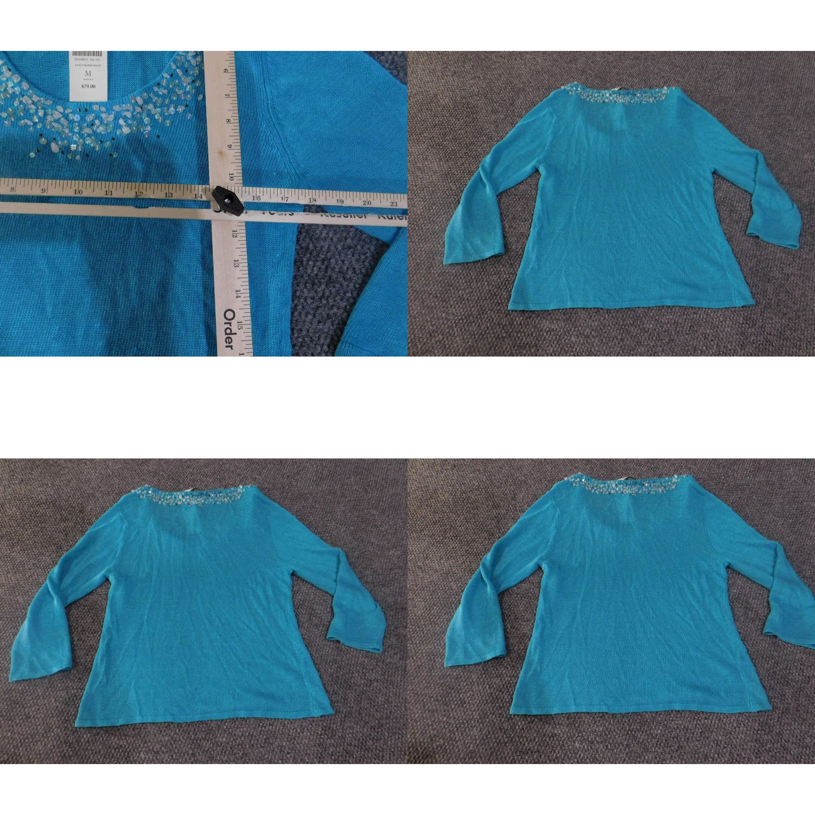 Coldwater Creek Coldwater Creek Sweater Womens Medium Teal Beaded Neck 3/4 Sleeve Linen Rayon Scoop Neck Pullover Knit Size M / US 6-8 / IT 42-44 - 8 Thumbnail