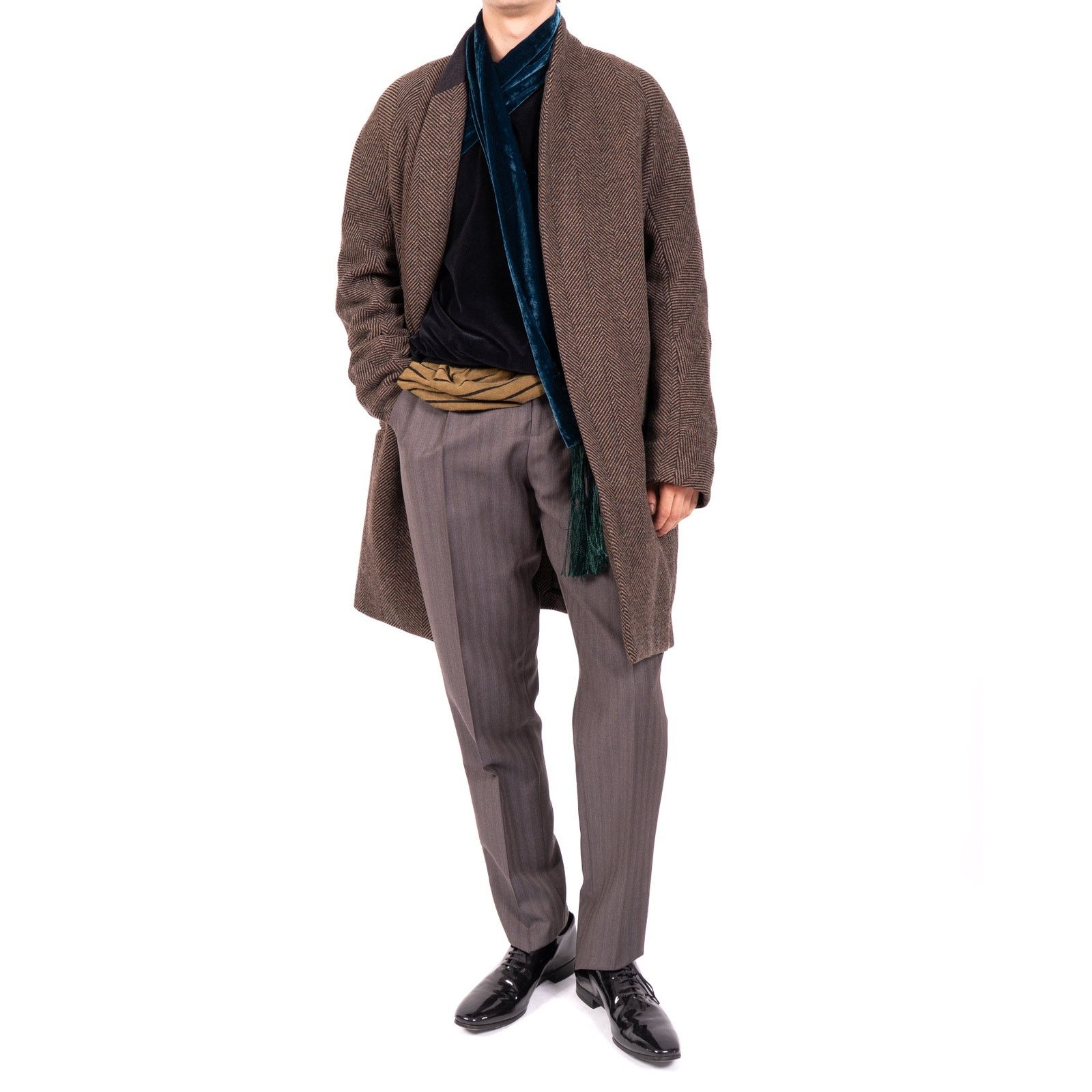 Haider Ackermann FW14 Oversized Coat in Brown Chevron Wool Size US S / EU 44-46 / 1 - 4 Thumbnail