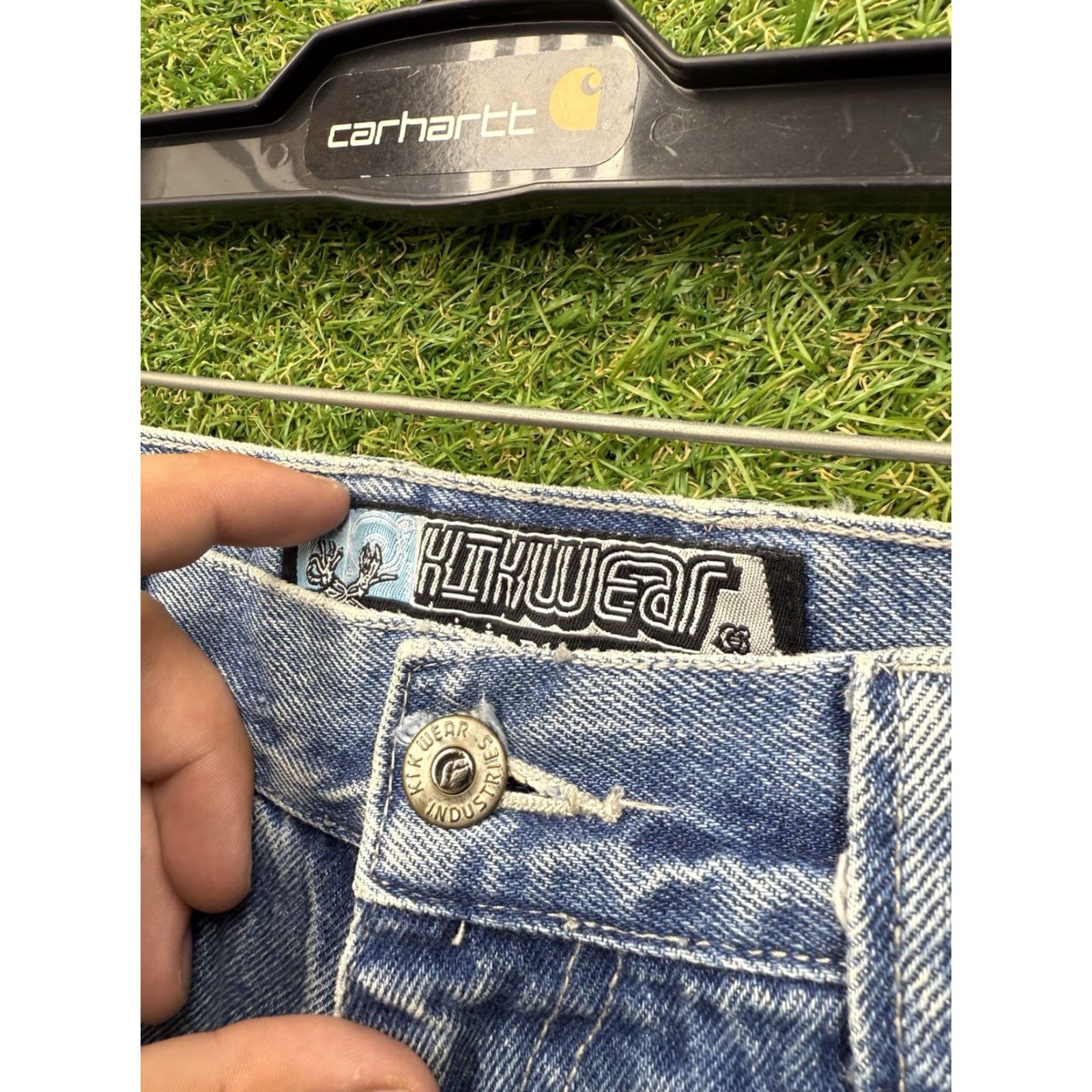 Vintage VINTAGE Kikwear Jeans 90s Y2K Raver Skater Wide-Leg 30x30 Button Fly Blue Denim 5-Pocket Mens Adjustable Rise High Relaxed 34 In Waist 30 In Inseam Size US 30 / EU 46 - 5 Thumbnail