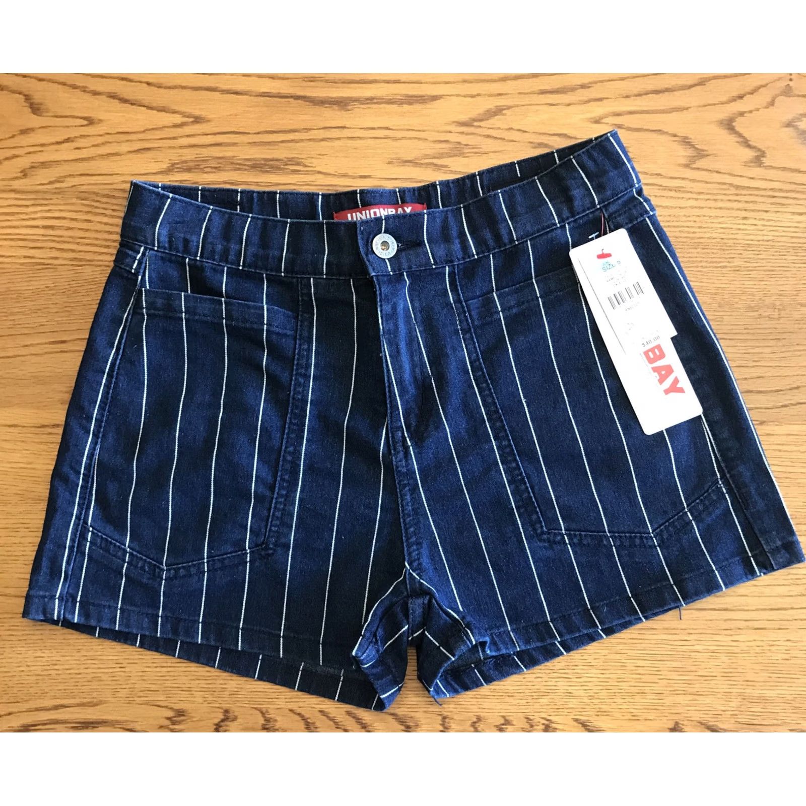 Vintage Unionbay Shorts Jeans Pin Stripes Blue 5 NWT Juniors Women XS? Size 27" / US 4 / IT 40 - 2 Thumbnail