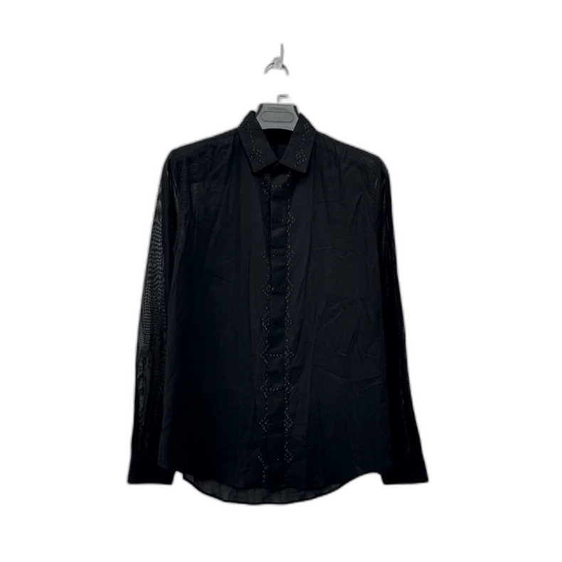 Saint Laurent Paris Saint Laurent Black Sheer Shirt with Sequins Size US M / EU 48-50 / 2 - 1 Thumbnail
