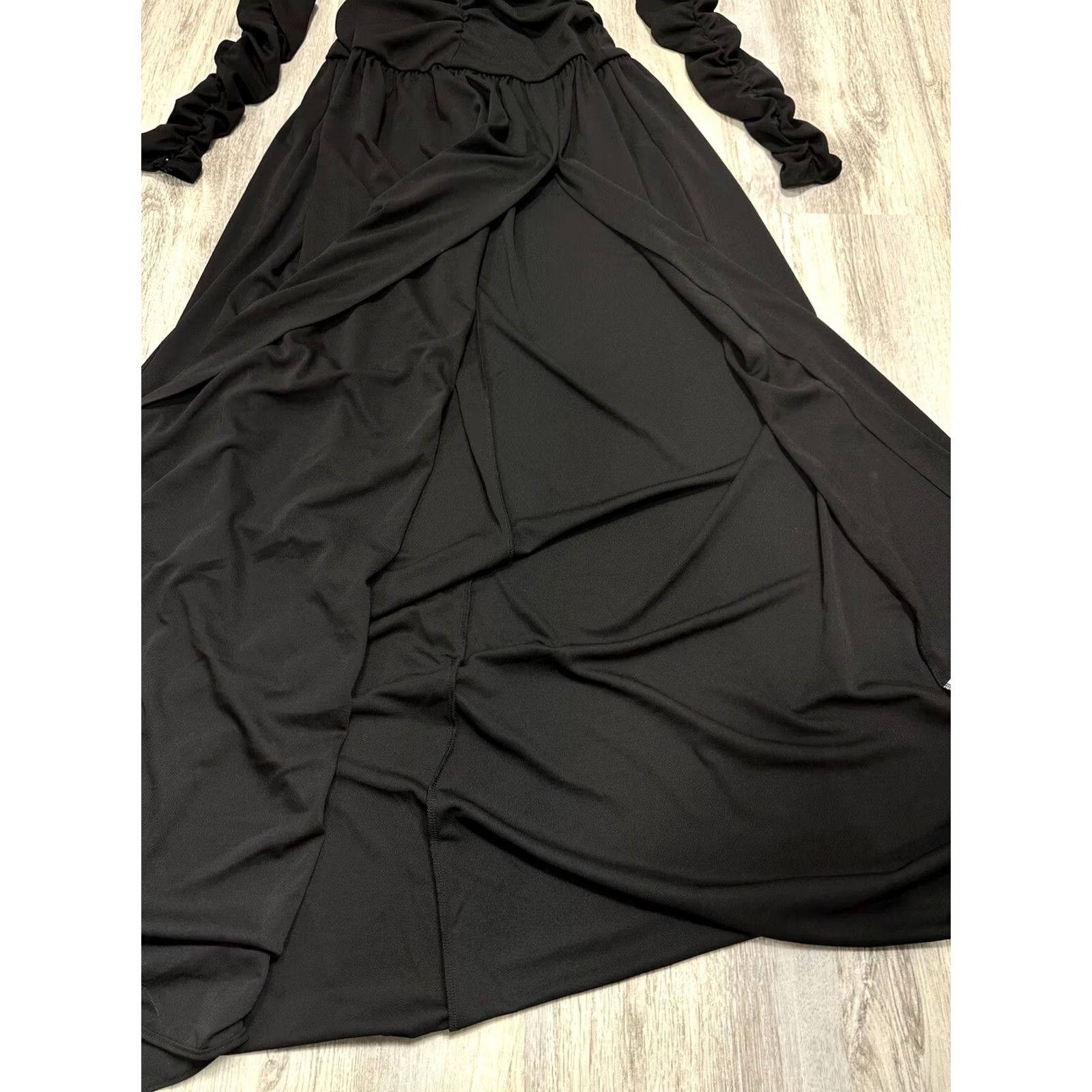 Tanya Taylor TANYA TAYLOR Marla Ruched Long Sleeve Maxi Dress Black Long Slit Gothic Size 2 Size XS / US 0-2 / IT 36-38 - 7 Thumbnail