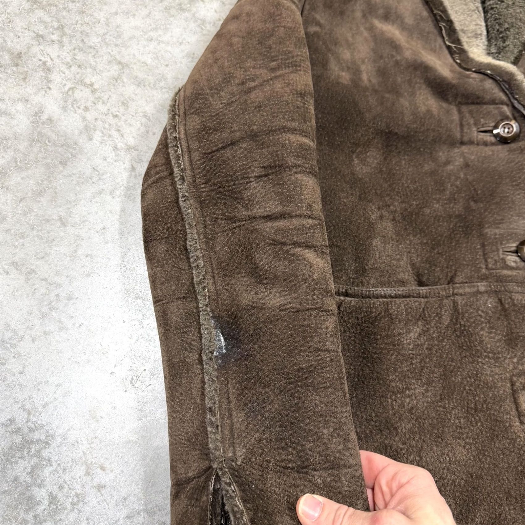 Vintage FreeTech Coat Mens Small Brown Leather Faux Shearling Lined Button Front Size S / US 4 / IT 40 - 2 Thumbnail