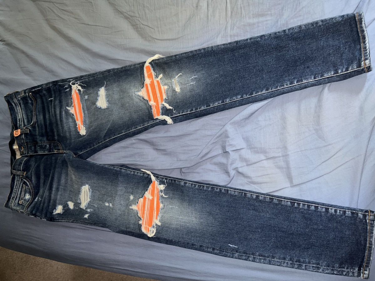 image of Navy Blue Amiri Jeans W Orange Patch, Men's (Size 36)