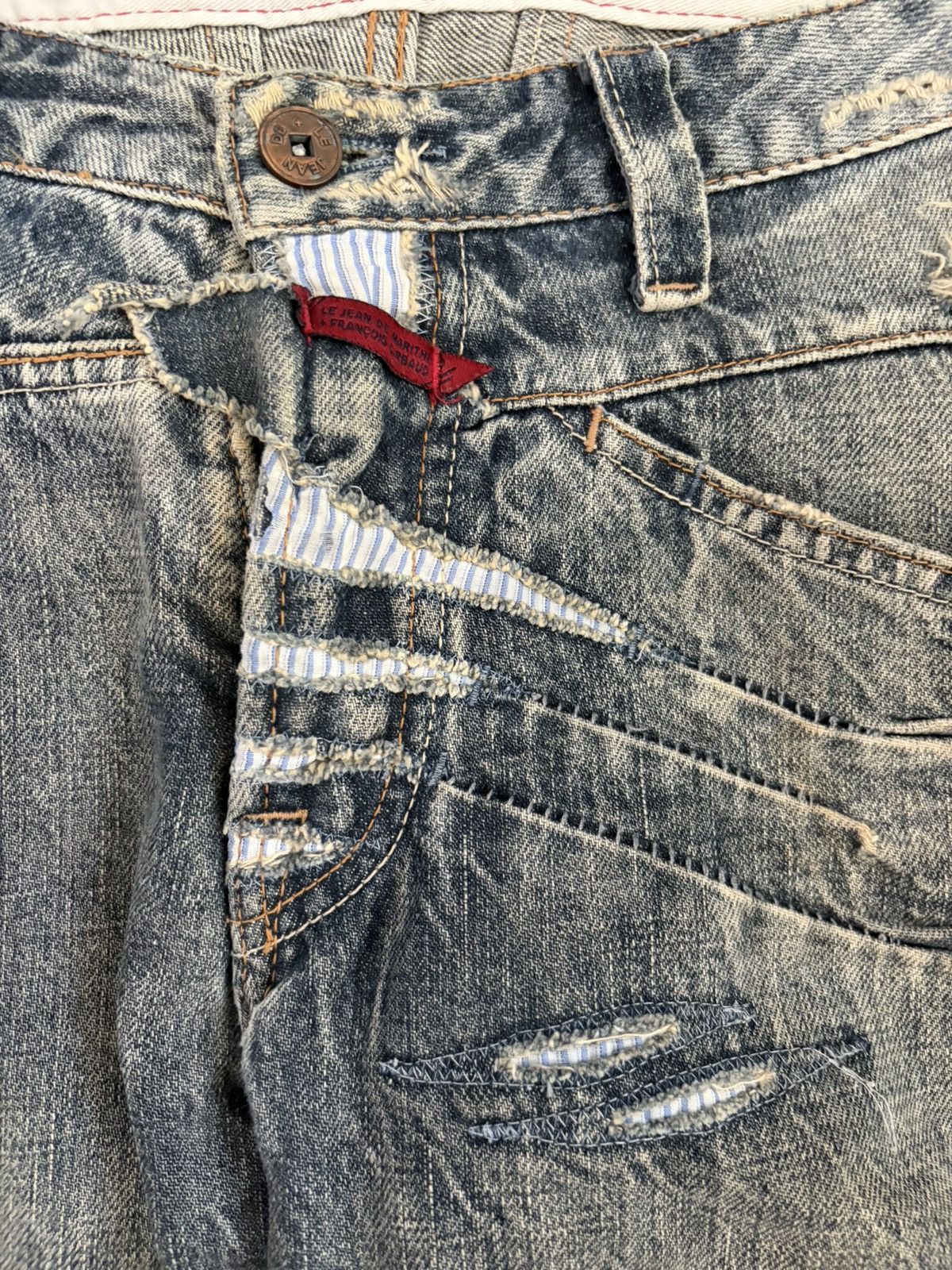 Marithe + Francois Girbaud Distressed Trompe-l'œil Straight Denim Size US 32 / EU 48 - 2 Thumbnail