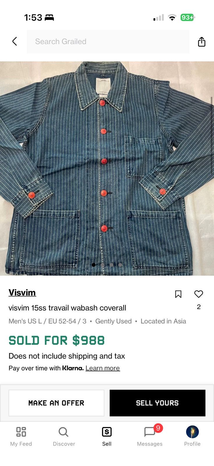 Visvim Wabash Stripe Denim Coverall Jacket SS15 Size US S / EU 44-46 / 1 - 3 Thumbnail