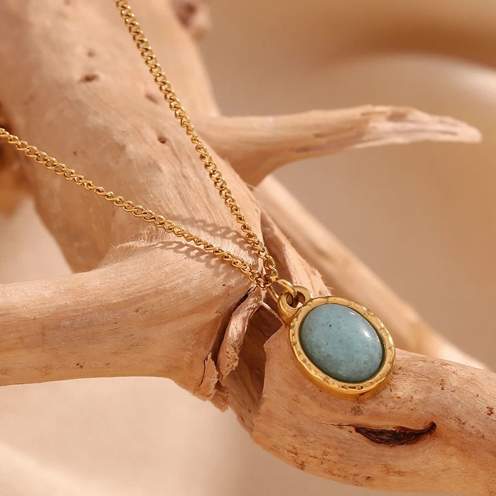 Jewelry × Vintage Figaro Chain Oval Natural Amazonite Stone Size ONE SIZE - 6 Thumbnail