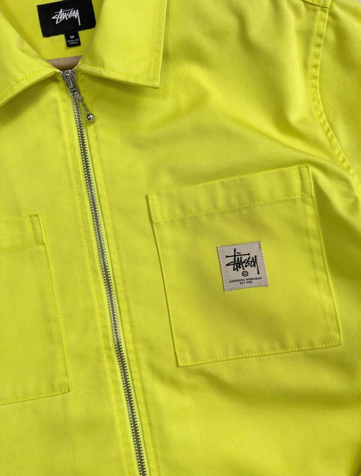 Stussy STUSSY Japan Exclusive Neon Yellow Workwear Zip Jacket Sz M Size US M / EU 48-50 / 2 - 4 Thumbnail