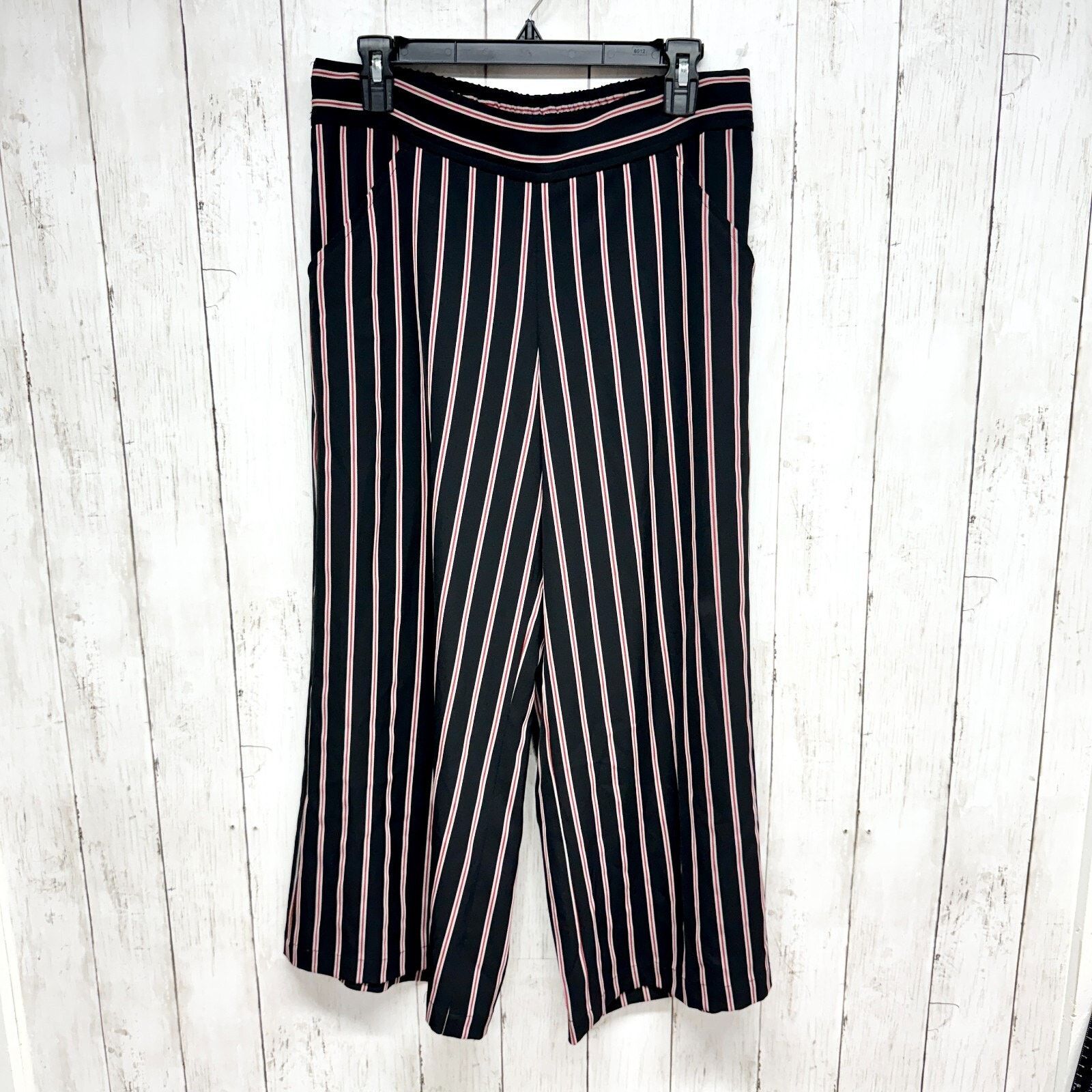 Other Max Studio Pants Size Large Black Stripe Pull On Wide Leg Size 30" / US 8 / IT 44 - 1 Thumbnail