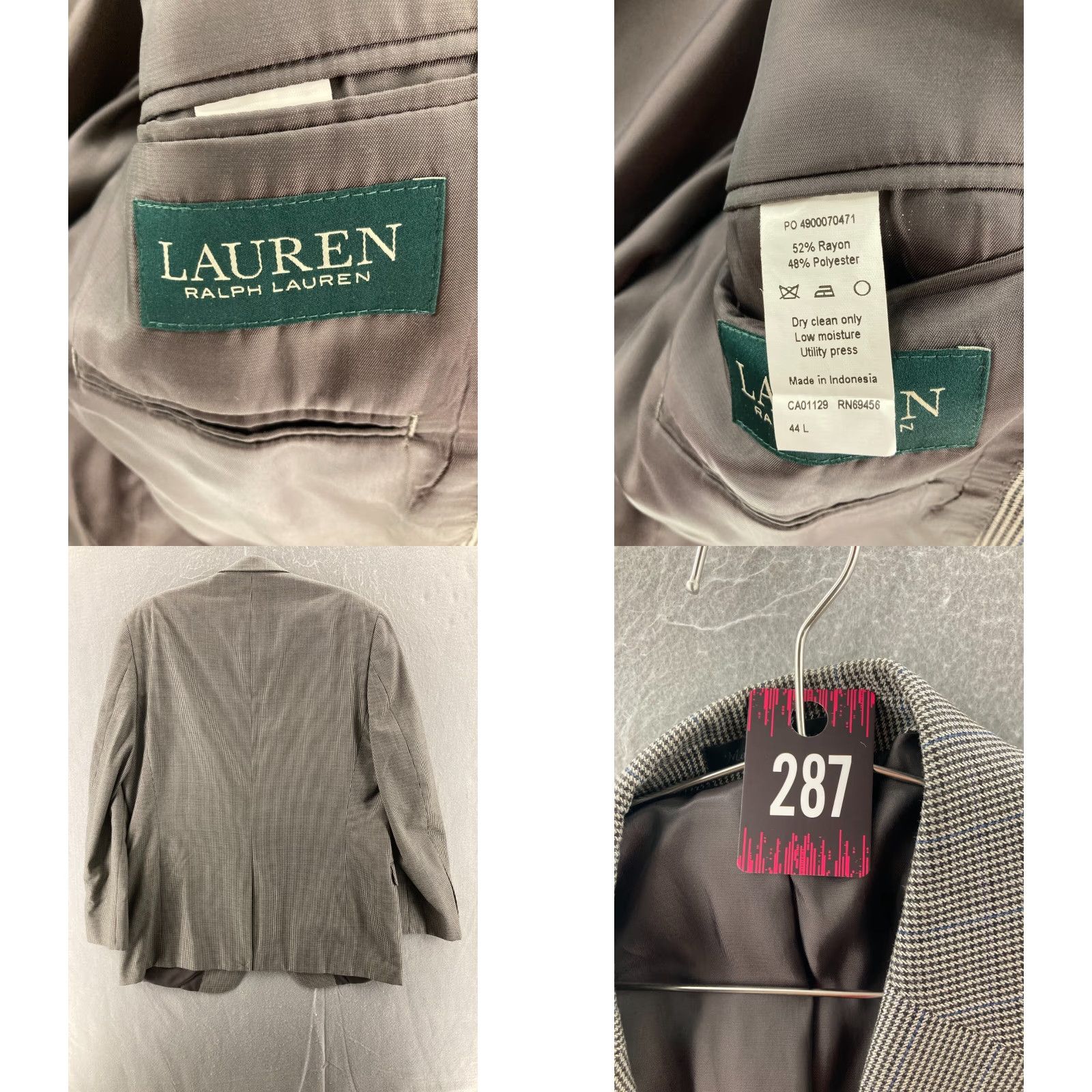 Ralph Lauren Lauren Ralph Lauren Sport Coat Mens Gray Houndstooth 2-Button 44L Size US S / EU 44-46 / 1 - 8 Thumbnail