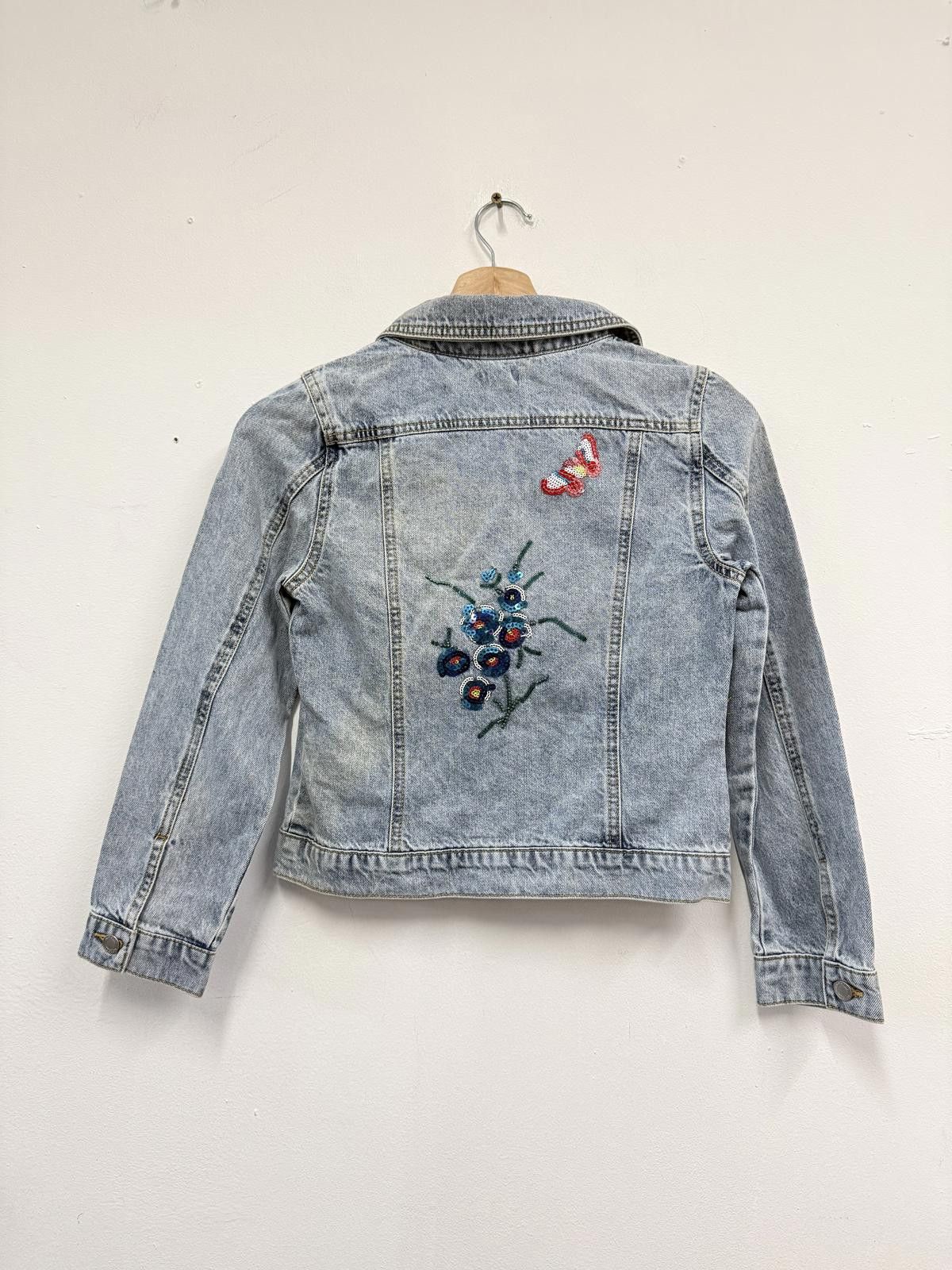 Other Monsoon Girls Pale Blue Denim Jacket with Floral Embroidery, Size ONE SIZE - 4 Thumbnail