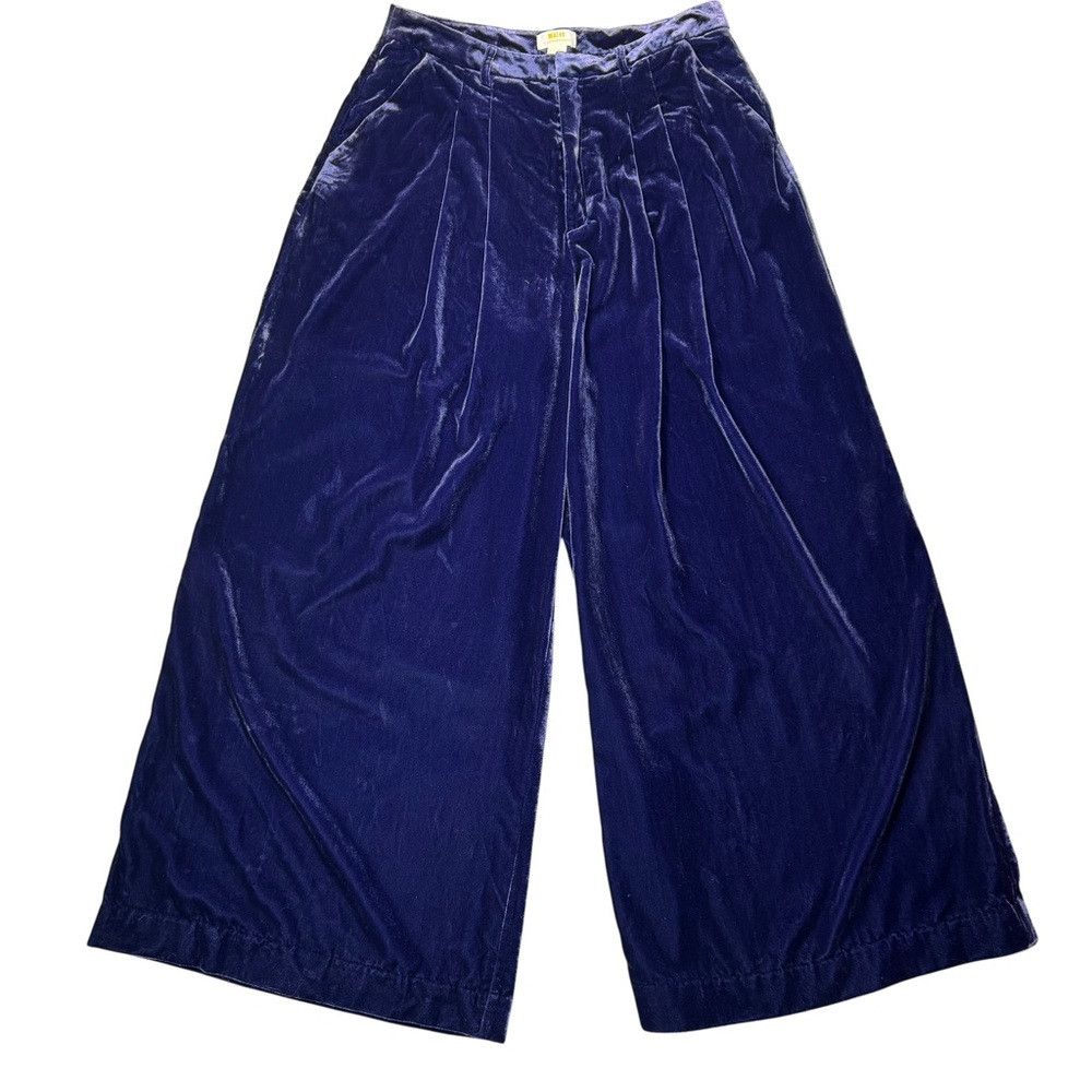 Anthropologie NWT New $158 Anthropologie Maeve Velvet Avery Navy Wide Leg Size 36" / US 14 / IT 50 - 2 Thumbnail