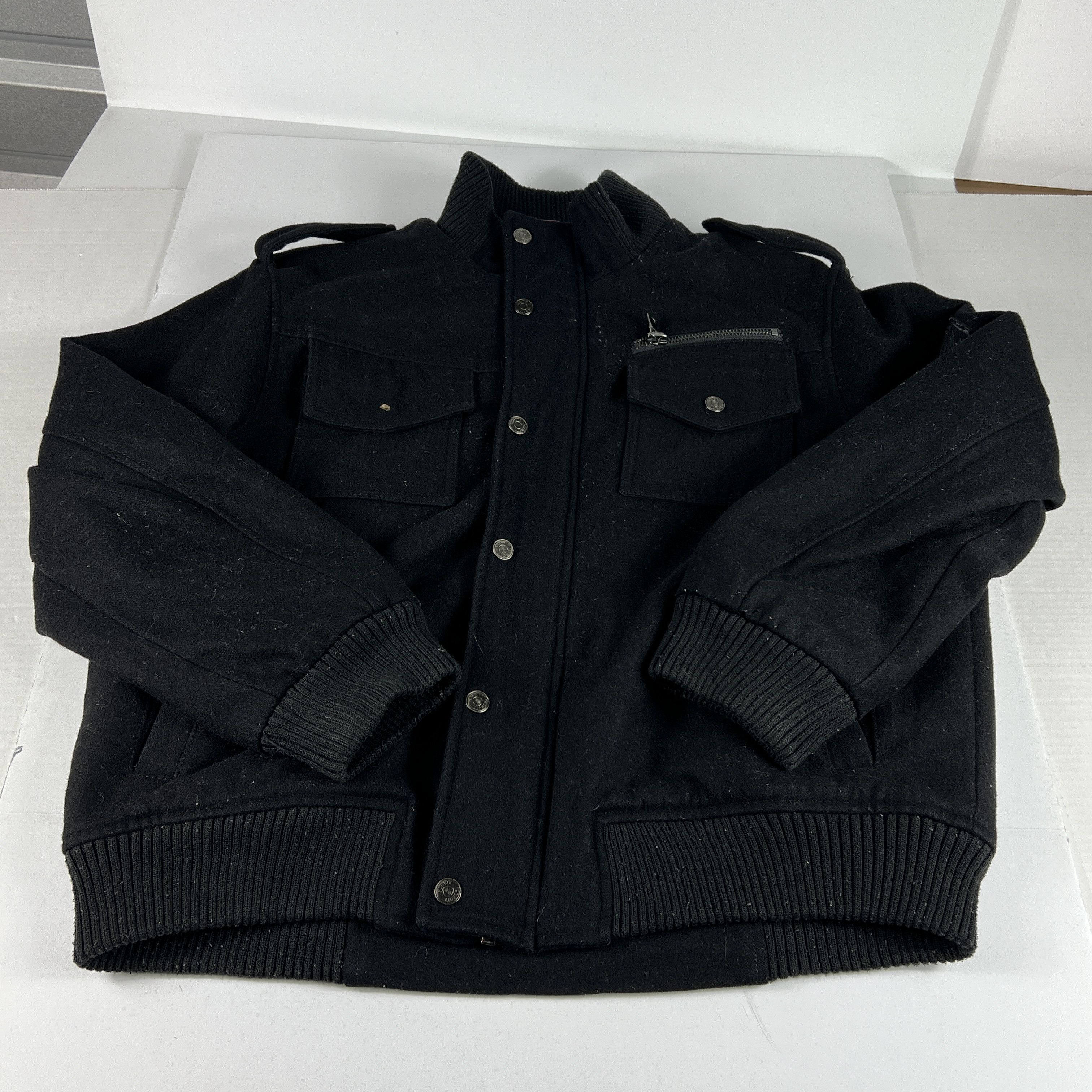 Schott Schott Jacket Black Faded Wool Blend Full Zip Bomber Pockets Size US XL / EU 56 / 4 - 1 Thumbnail