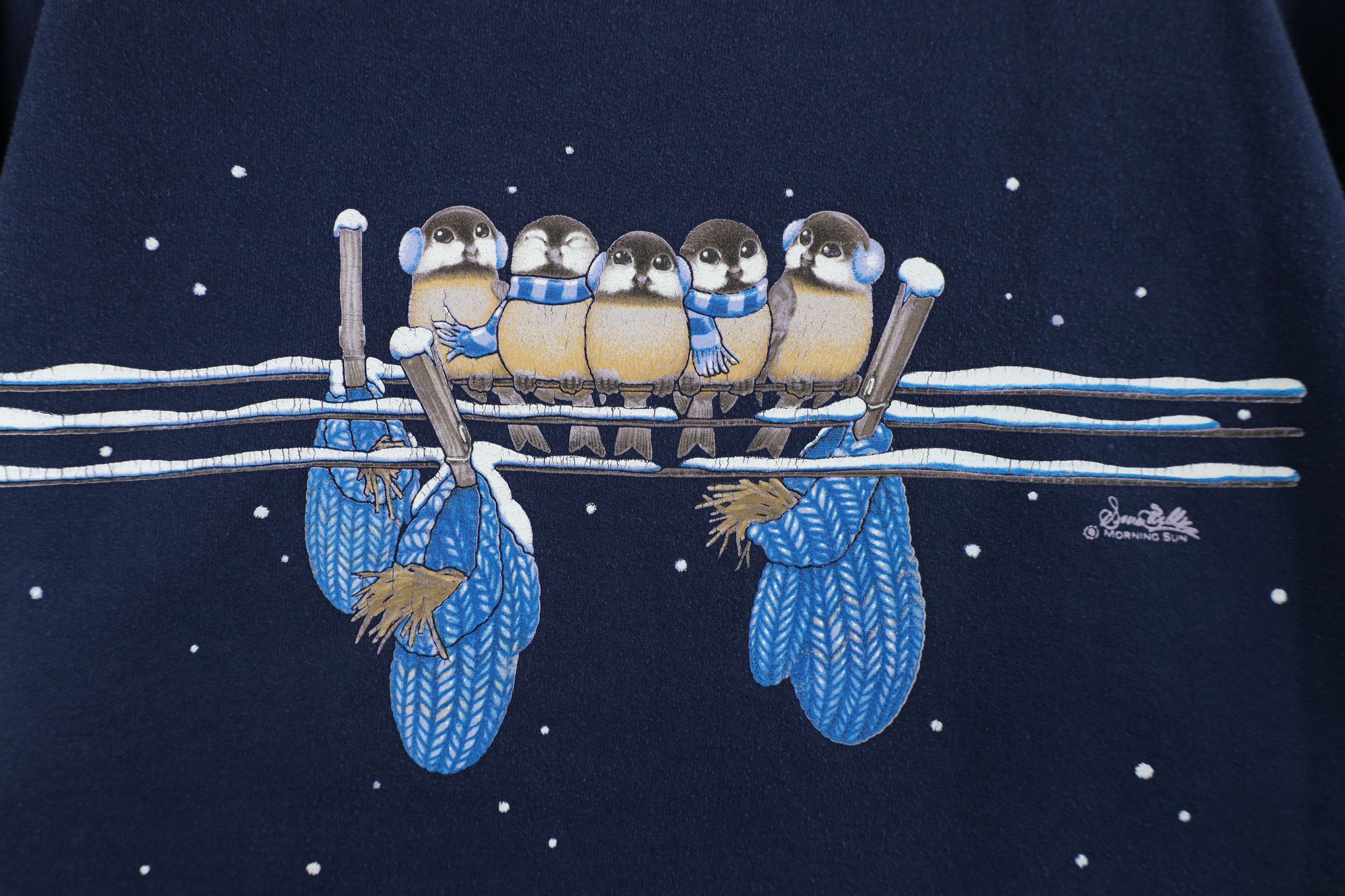 Vintage Vintage 90s Streetwear Christmas Snow Birds Sweatshirt Blue Size M / US 6-8 / IT 42-44 - 4 Thumbnail