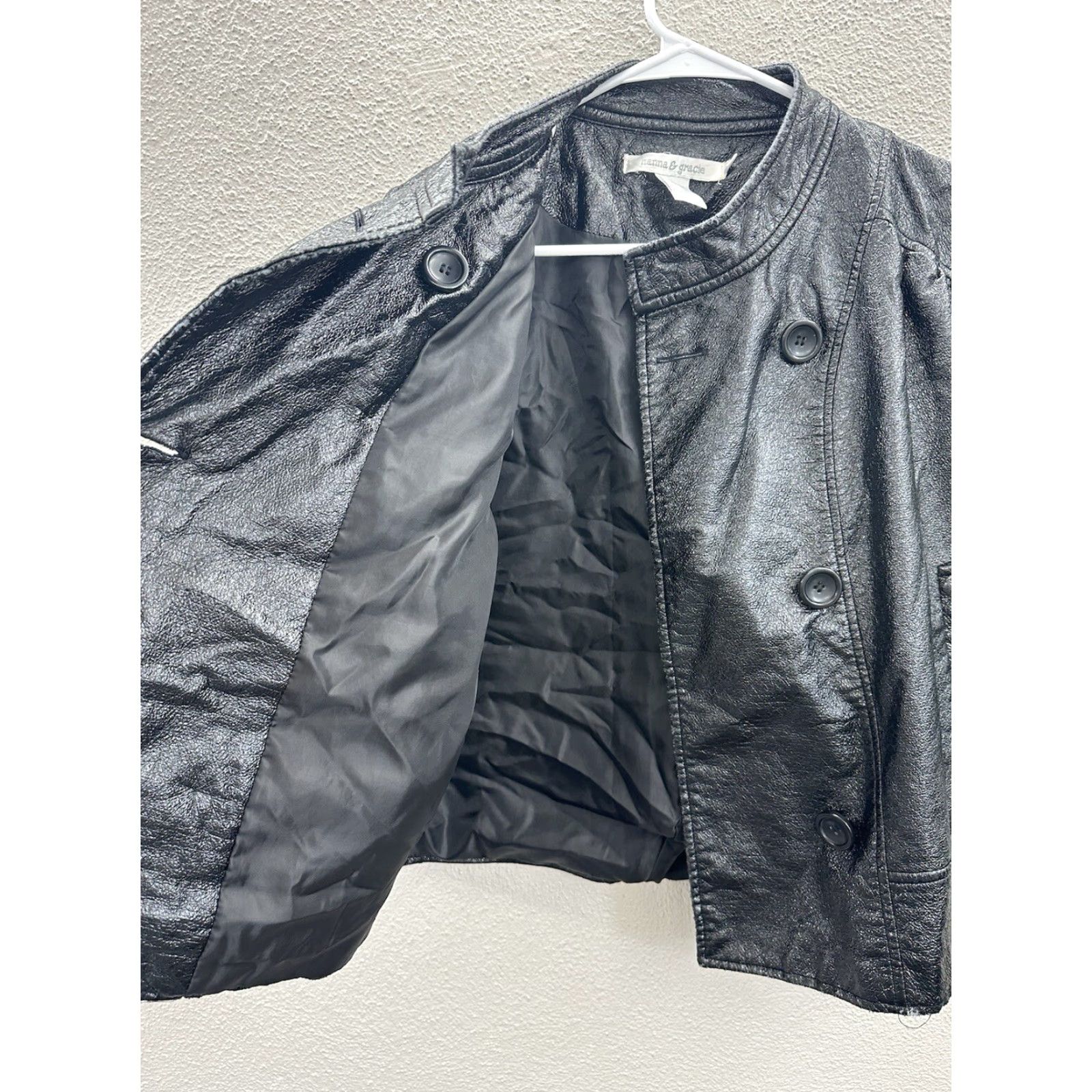 Doublet Hanna & Gracie Womens Jacket Size 6 Black Faux Leather Double Breasted Jacket Women's Black Faux Leather Size 6 90s Classic Size M / US 6-8 / IT 42-44 - 6 Thumbnail