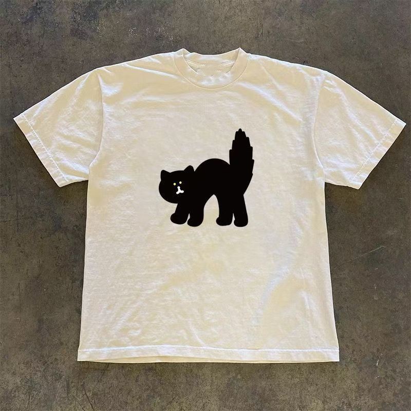 Vintage White retro cat print t-shirt Size US M / EU 48-50 / 2 - 1 Thumbnail