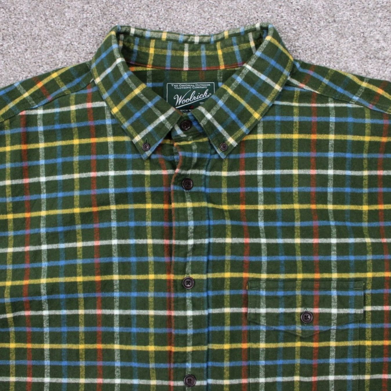 Vintage Woolrich Shirt Mens 2XL Flannel Button-Up Plaid Green Yellow Blue L/S Cotton Size US XXL / EU 58 / 5 - 5 Thumbnail