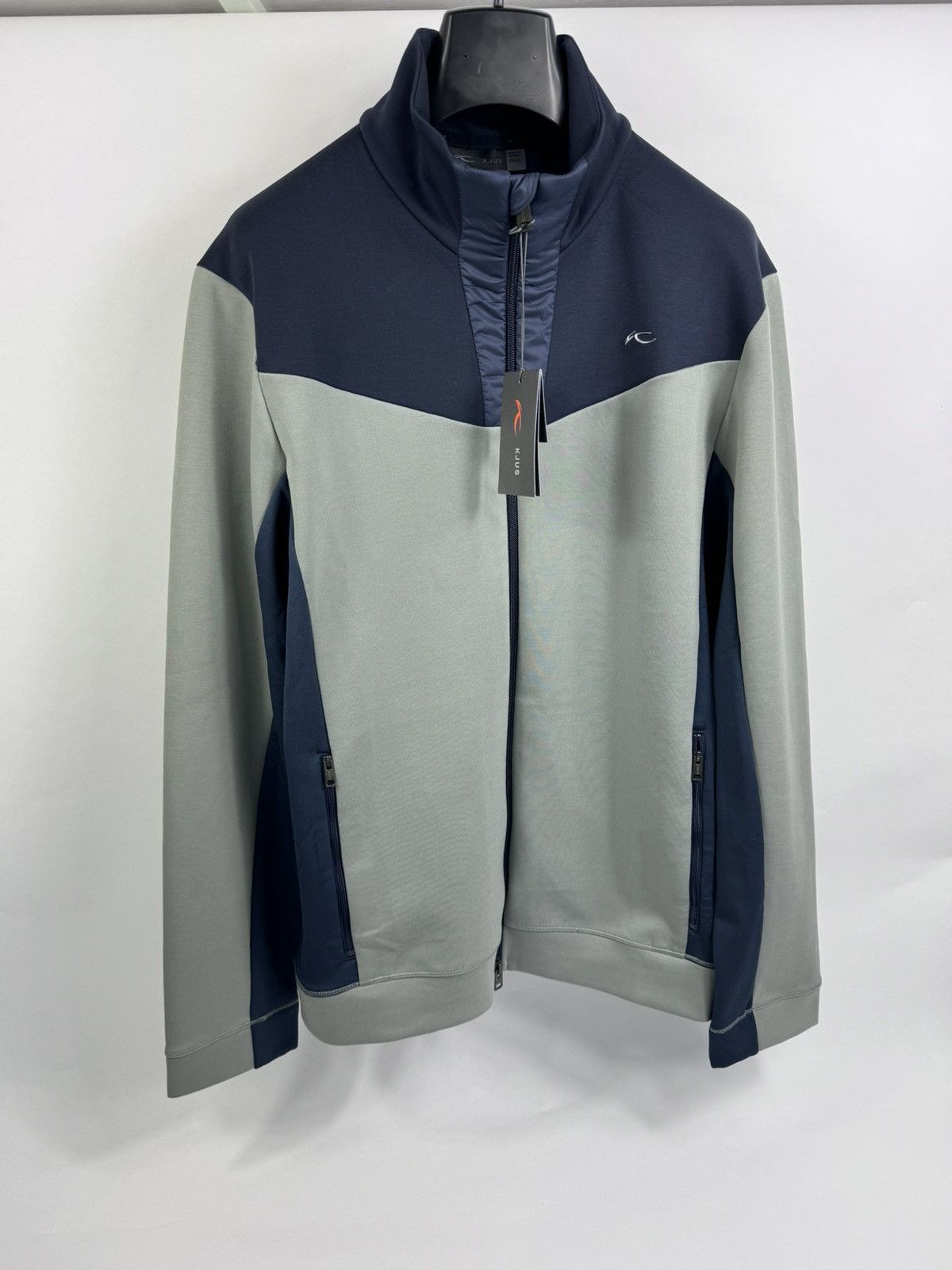 image of Kjus Logo Midlayer Ski Zip Up Jacket in Grey/Navy, Men's (Size XL)