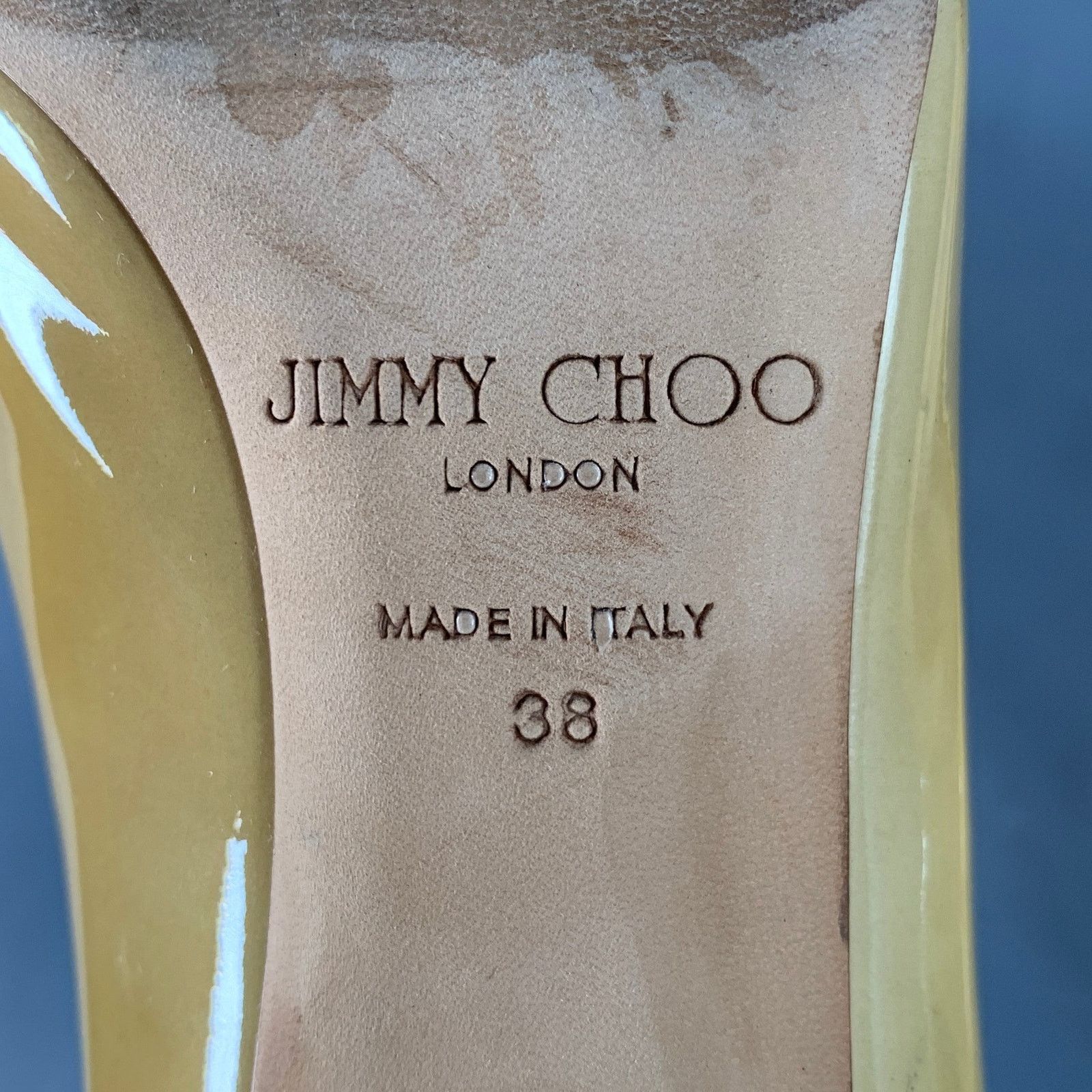 Jimmy Choo JIMMY CHOO Size 8 Tan Patent Leather Peep Toe Pumps Size US 8 / IT 38 - 8 Thumbnail